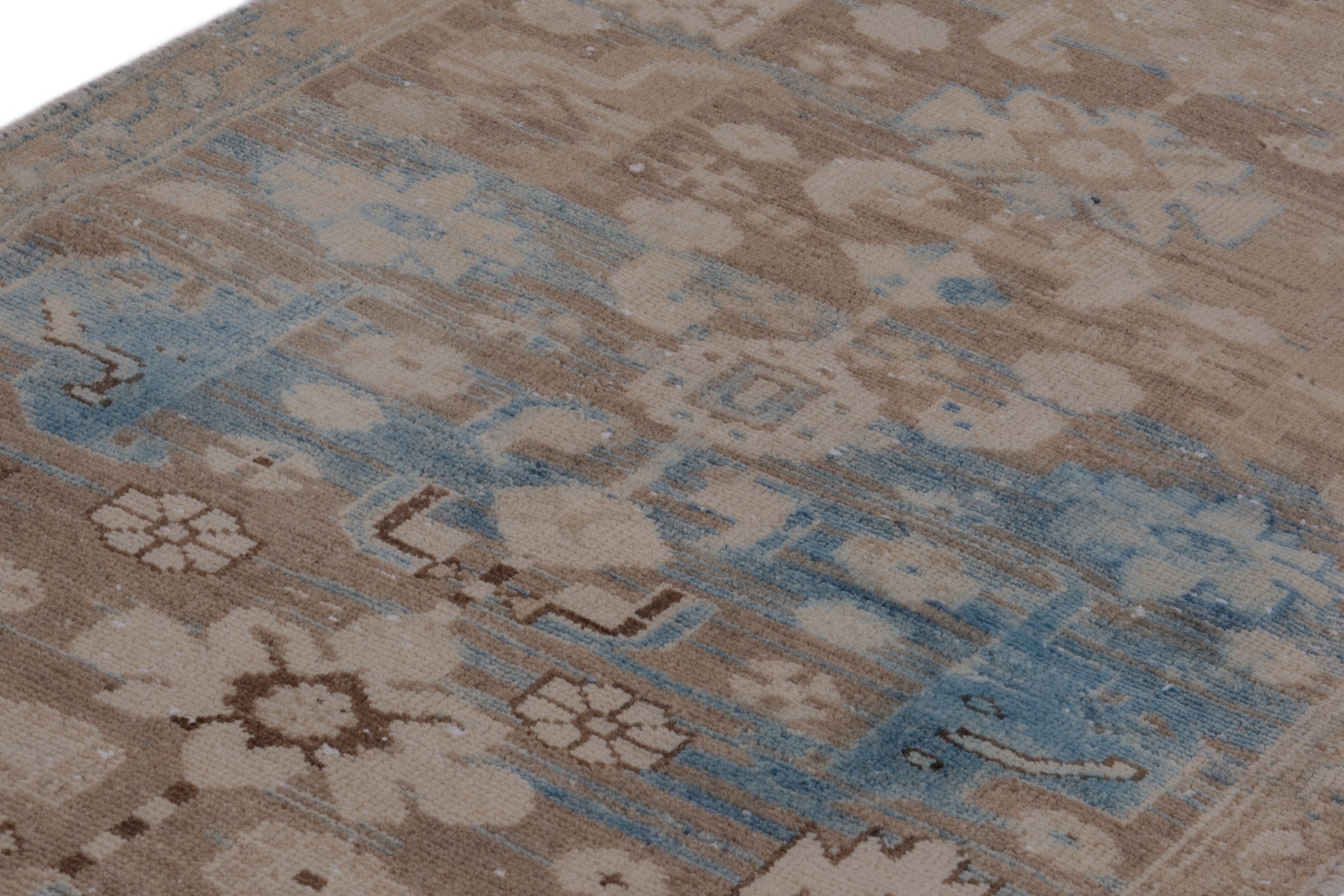 Persian Borujerd runner rug in taupe and dusty blue, view 9 of 18
