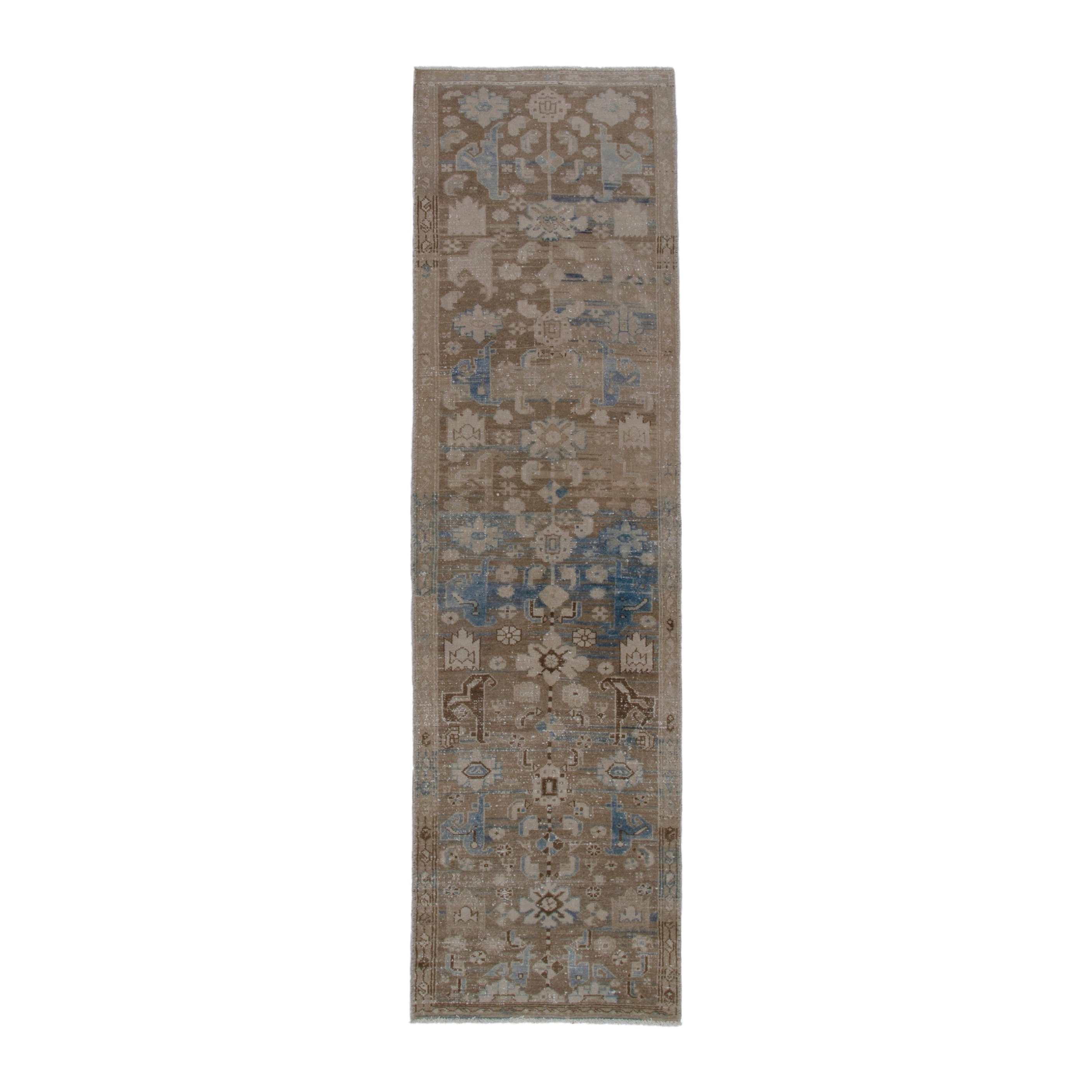Persian Borujerd runner rug in taupe and dusty blue, 2'7" x 10'1"