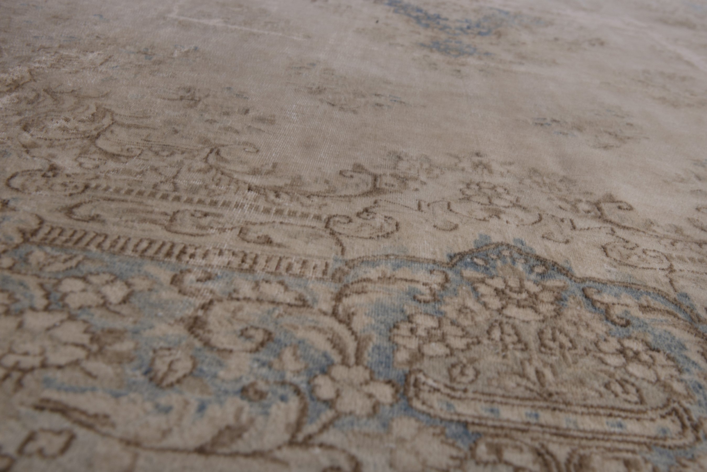 Persian Kerman oversized rug in cream and dusty blue, view 11 of 20