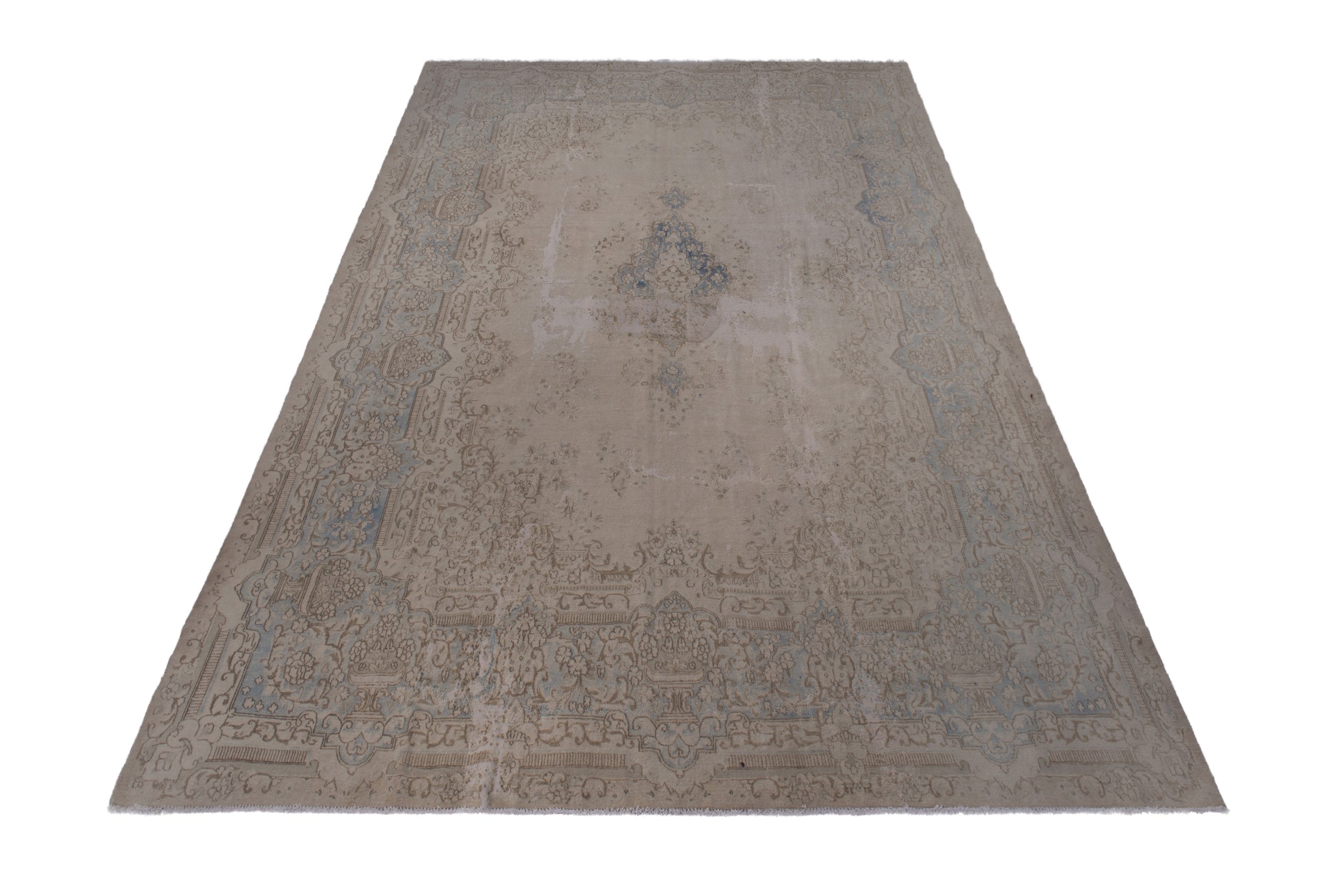 Persian Kerman oversized rug in cream and dusty blue, view 2 of 20