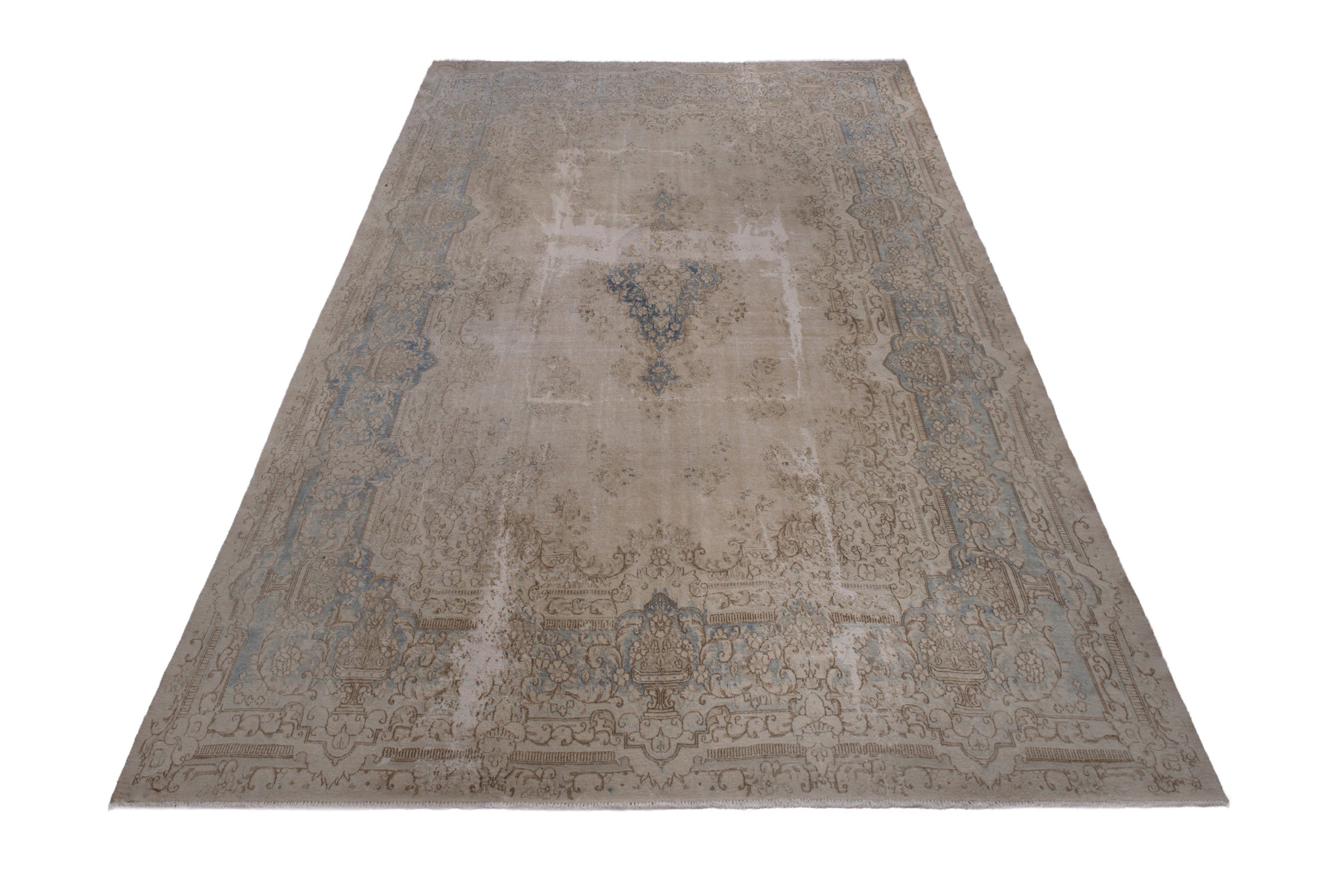 Persian Kerman oversized rug in cream and dusty blue, view 3 of 20