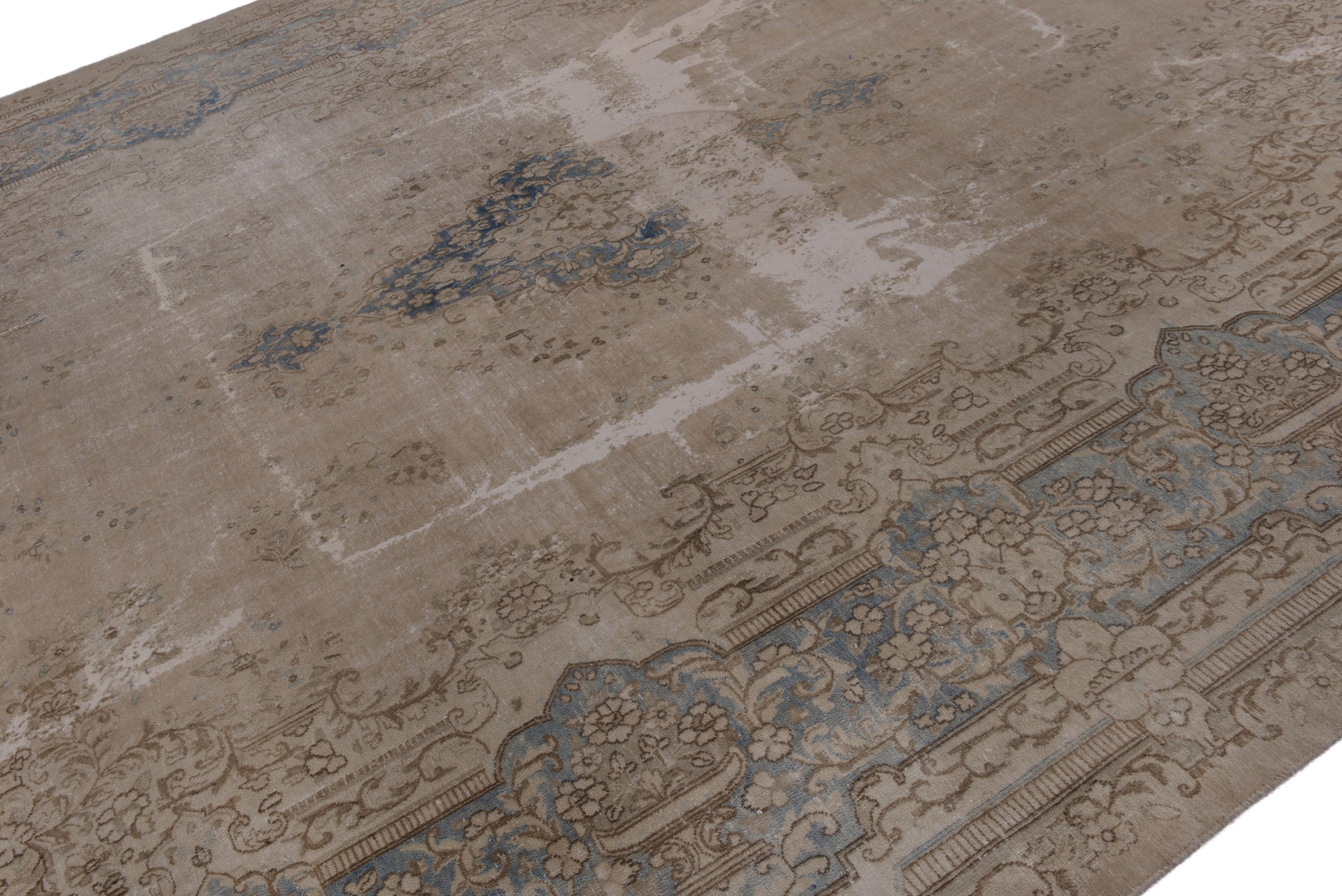 Persian Kerman oversized rug in cream and dusty blue, view 6 of 20