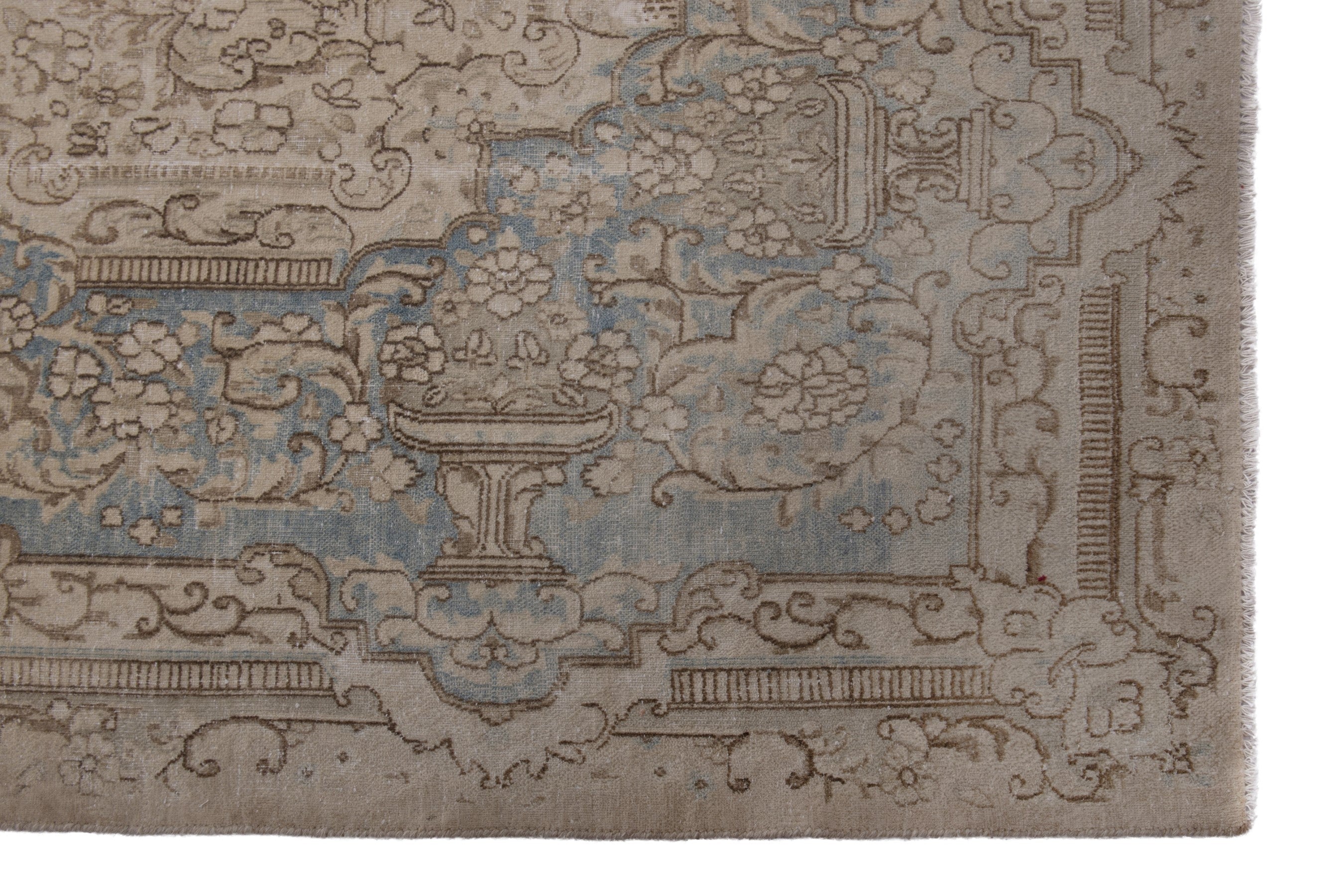 Persian Kerman oversized rug in cream and dusty blue, view 5 of 20