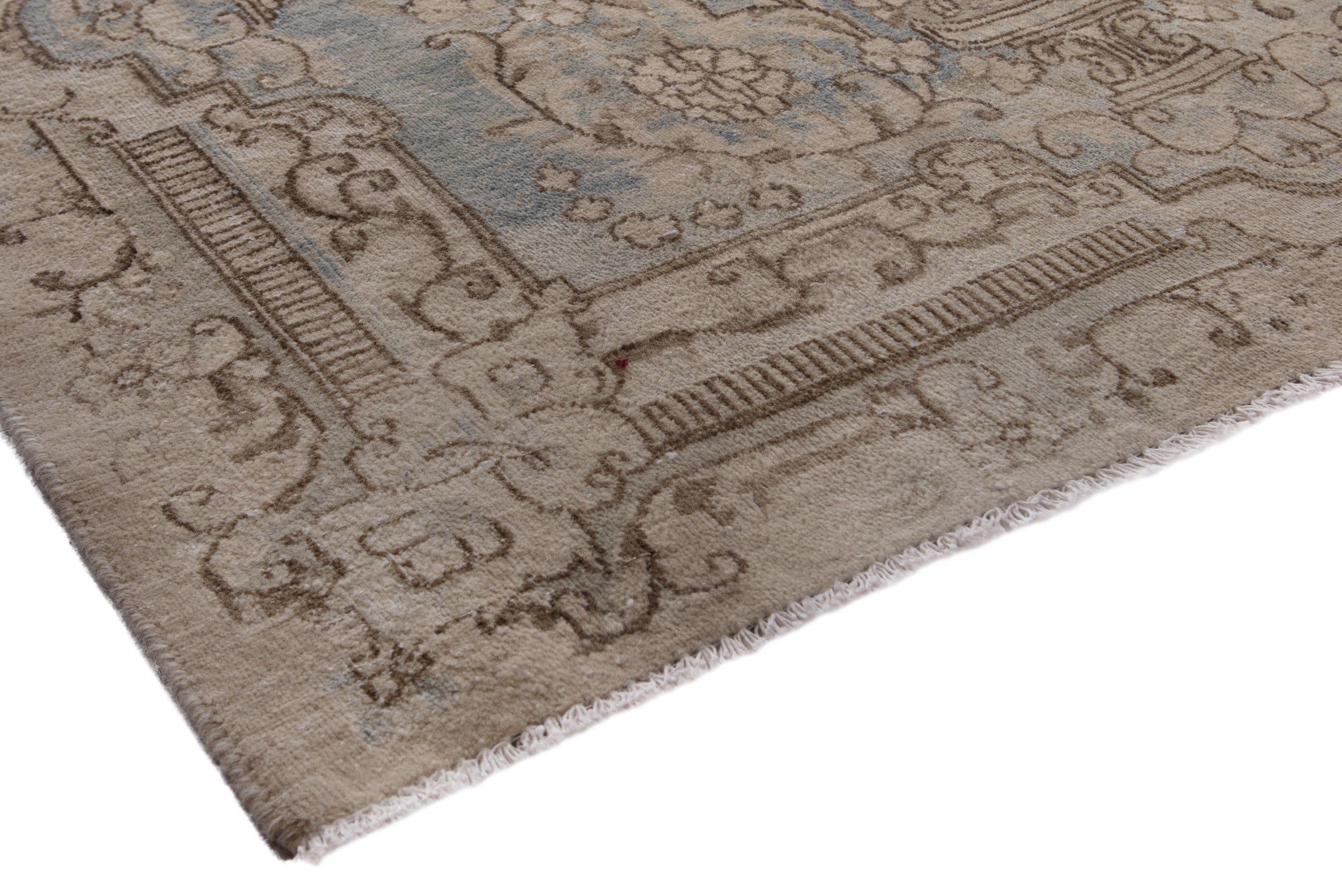 Persian Kerman oversized rug in cream and dusty blue, view 4 of 20
