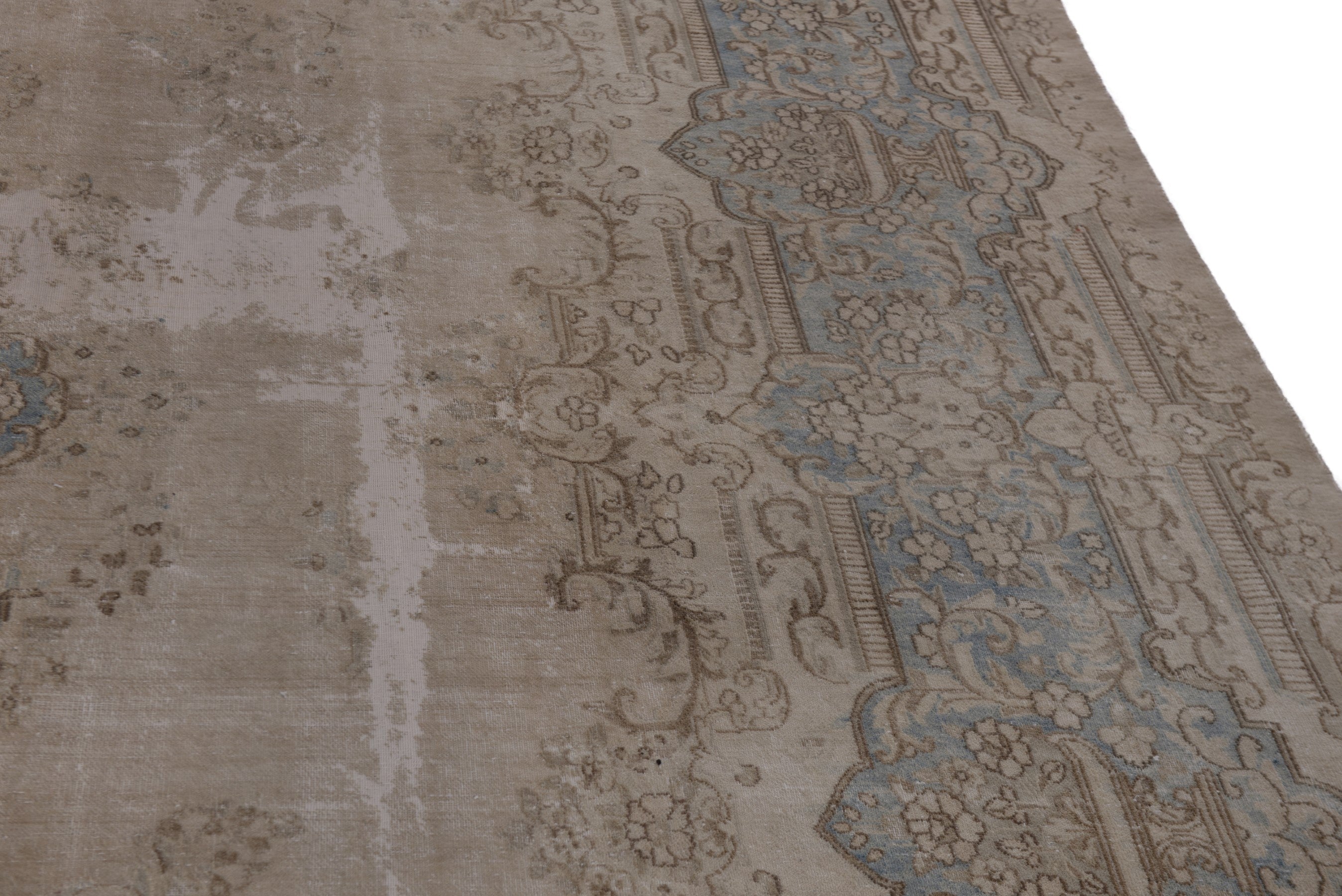 Persian Kerman oversized rug in cream and dusty blue, view 7 of 20