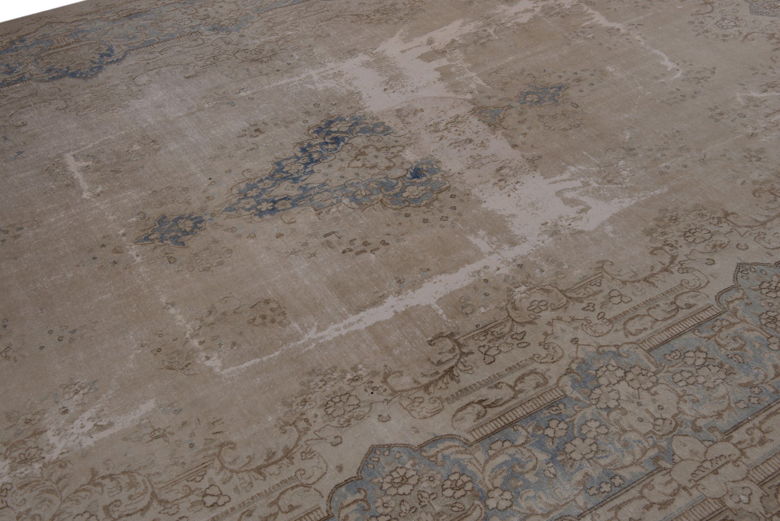Persian Kerman oversized rug in cream and dusty blue, view 8 of 20