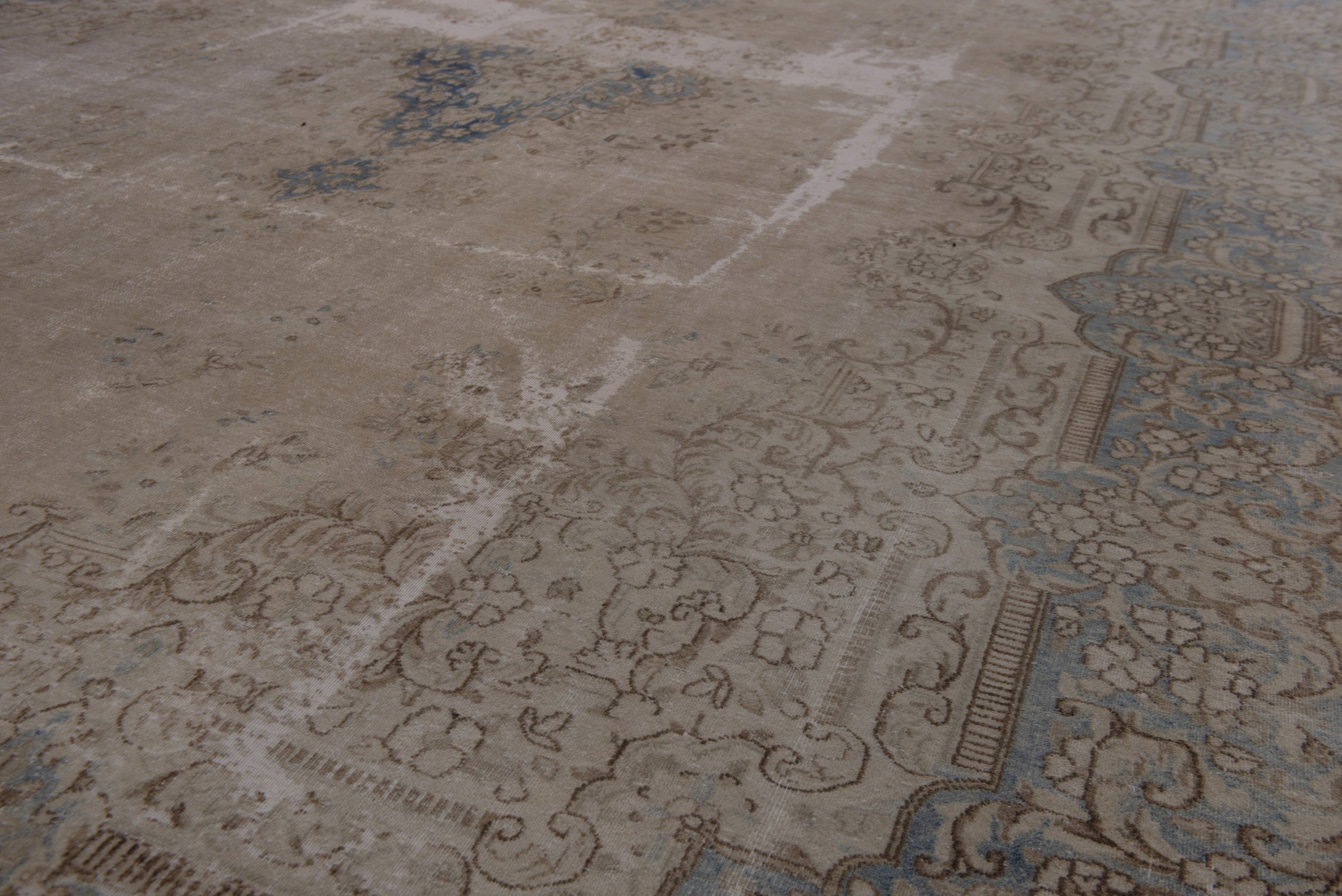 Persian Kerman oversized rug in cream and dusty blue, view 9 of 20
