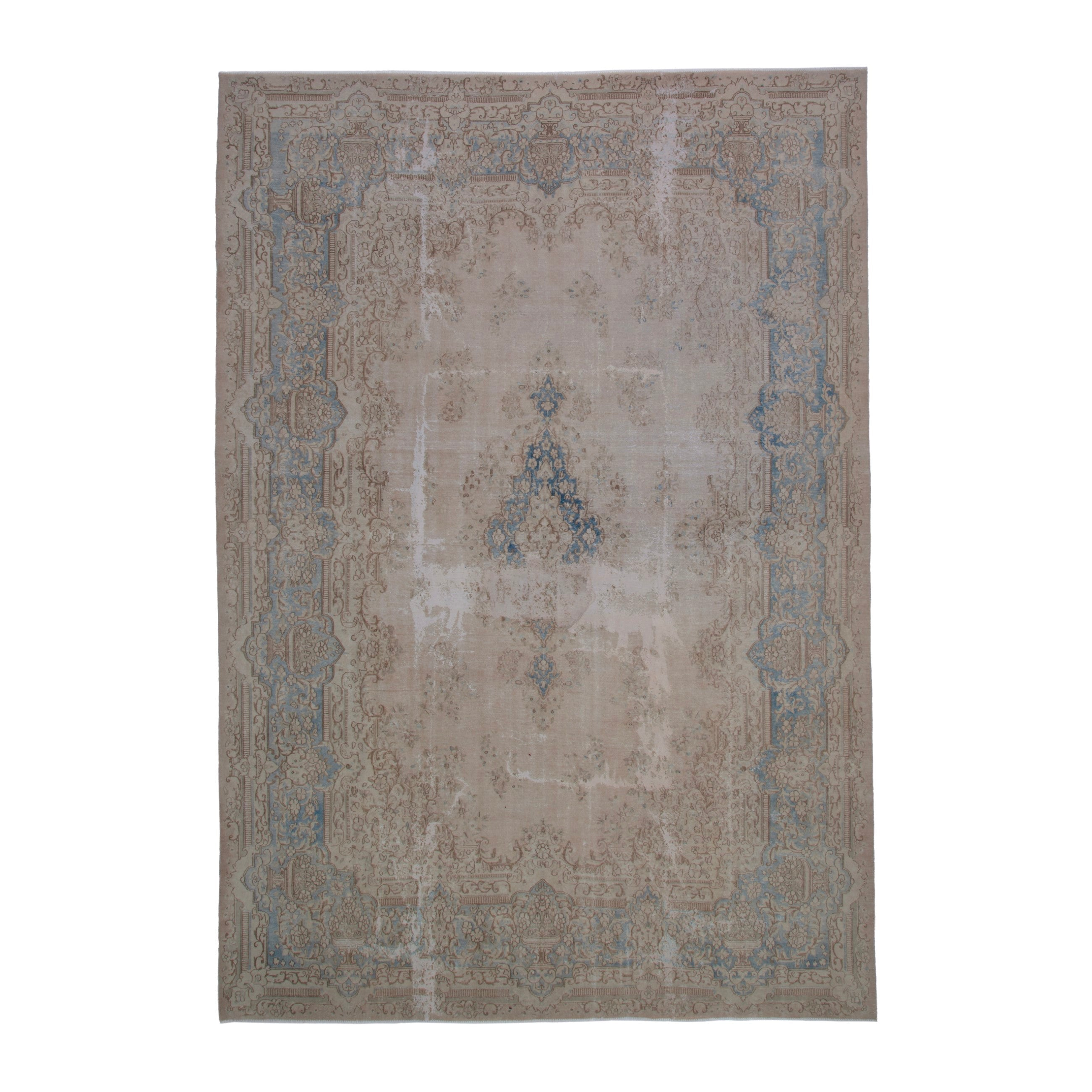 Persian Kerman oversized rug in cream and dusty blue, 9'8" x 13'11"