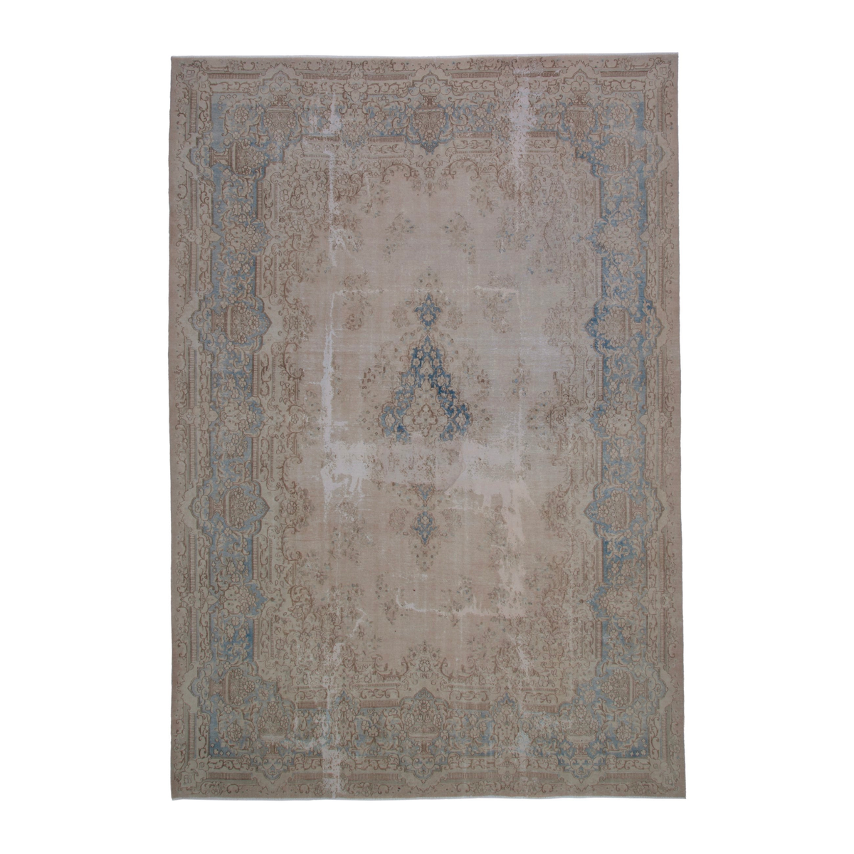 Persian Kerman oversized rug in cream and dusty blue, 9'8" x 13'11"