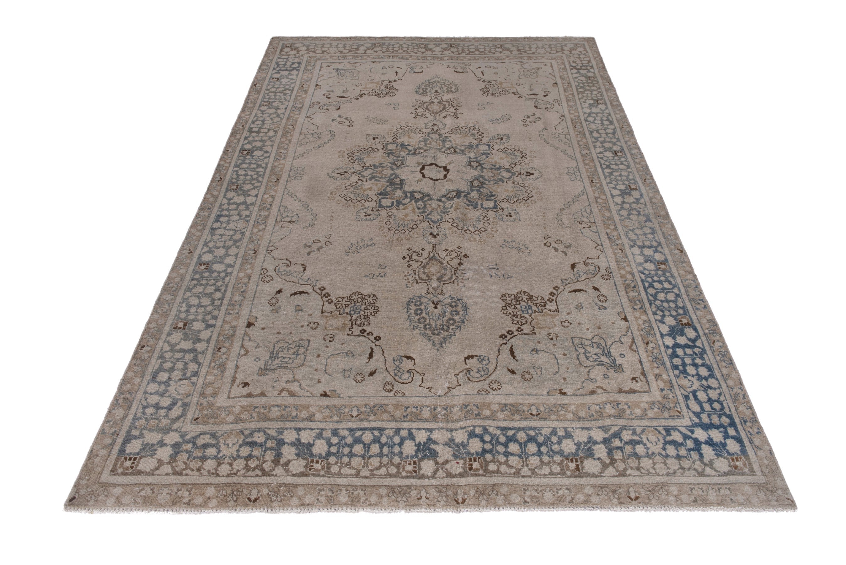 Persian Sabzevar area rug in beige and denim, view 2 of 20