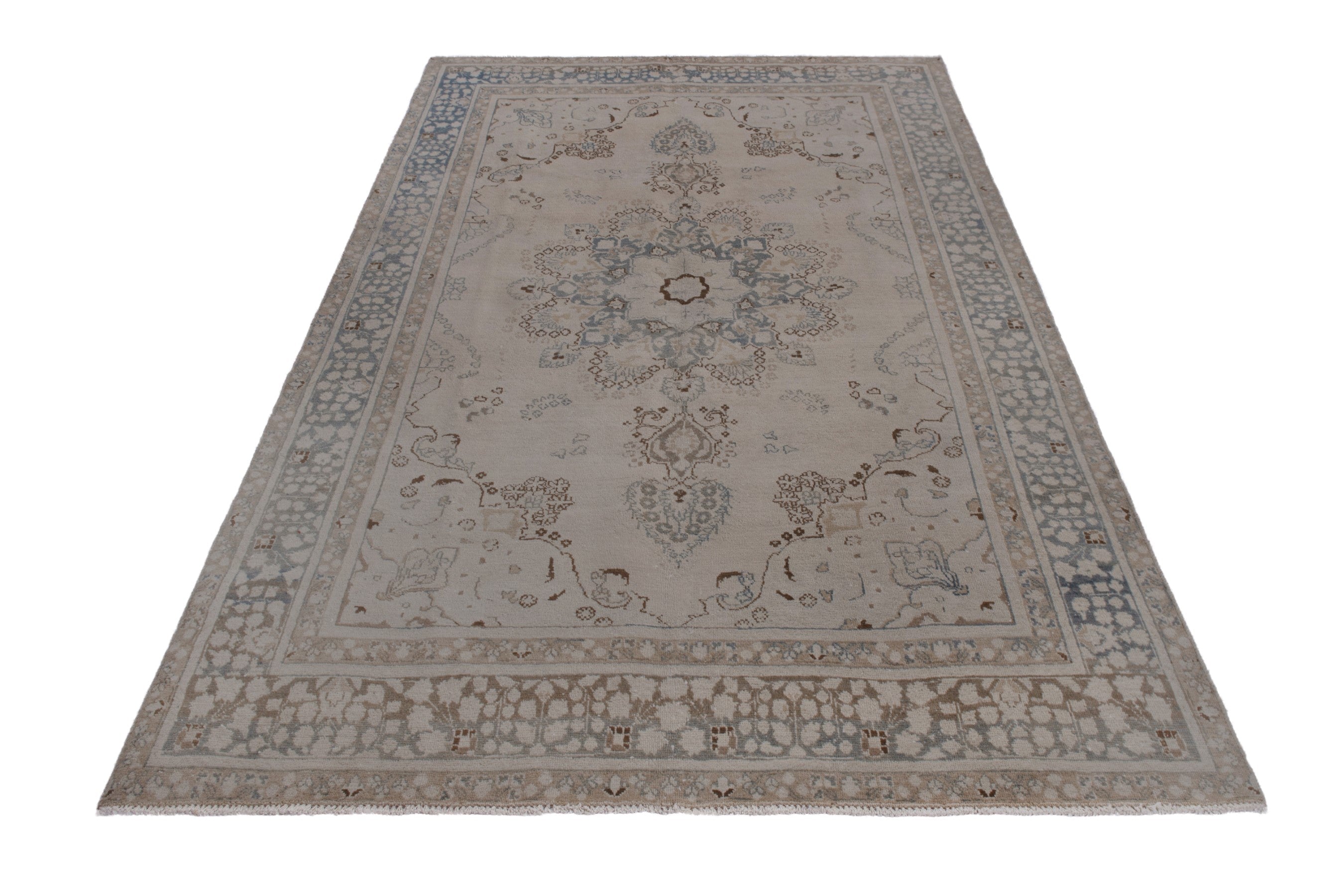 Persian Sabzevar area rug in beige and denim, view 3 of 20