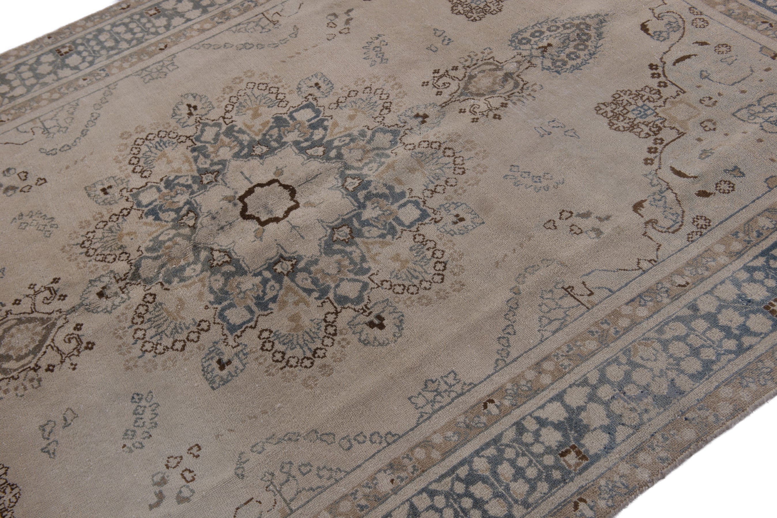 Persian Sabzevar area rug in beige and denim, view 6 of 20