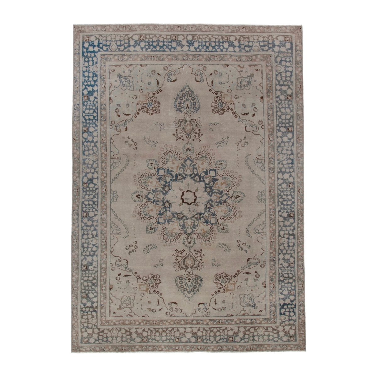 Persian Sabzevar area rug in beige and denim, 6'3" x 9'5"