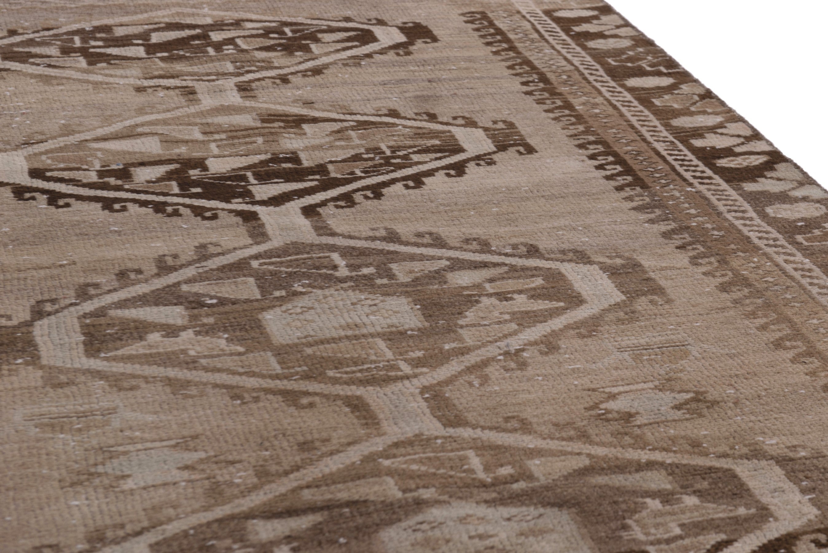 Persian Shiraz runner rug in taupe and dark brown, view 10 of 19