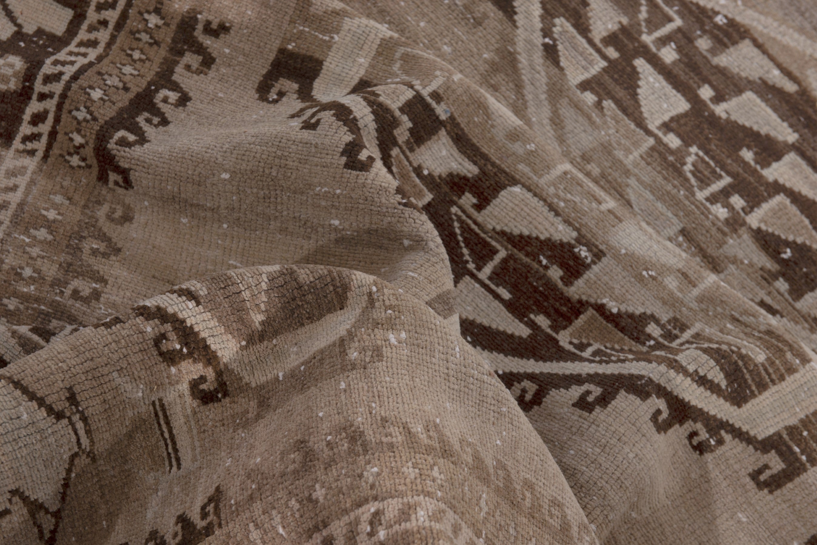 Persian Shiraz runner rug in taupe and dark brown, view 18 of 19
