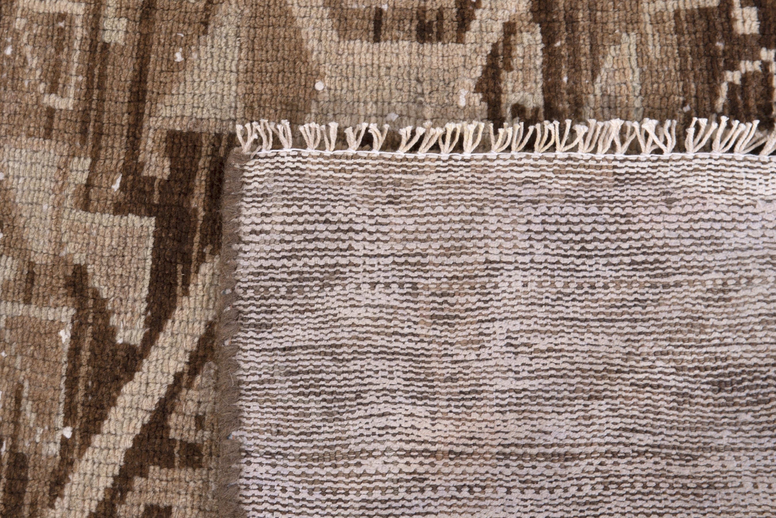 Persian Shiraz runner rug in taupe and dark brown, view 19 of 19