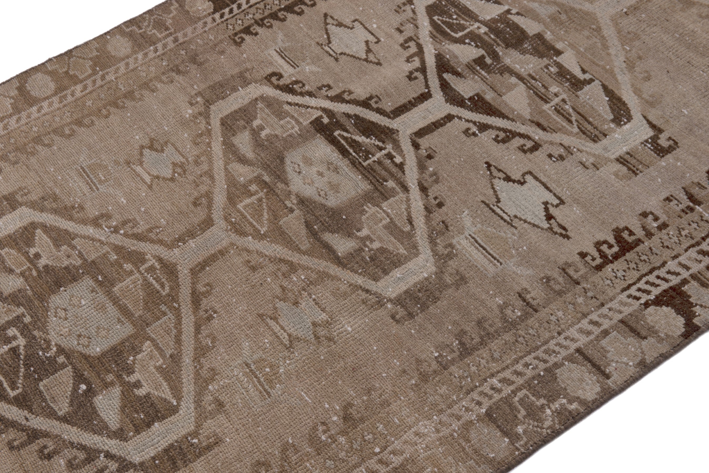 Persian Shiraz runner rug in taupe and dark brown, view 6 of 19