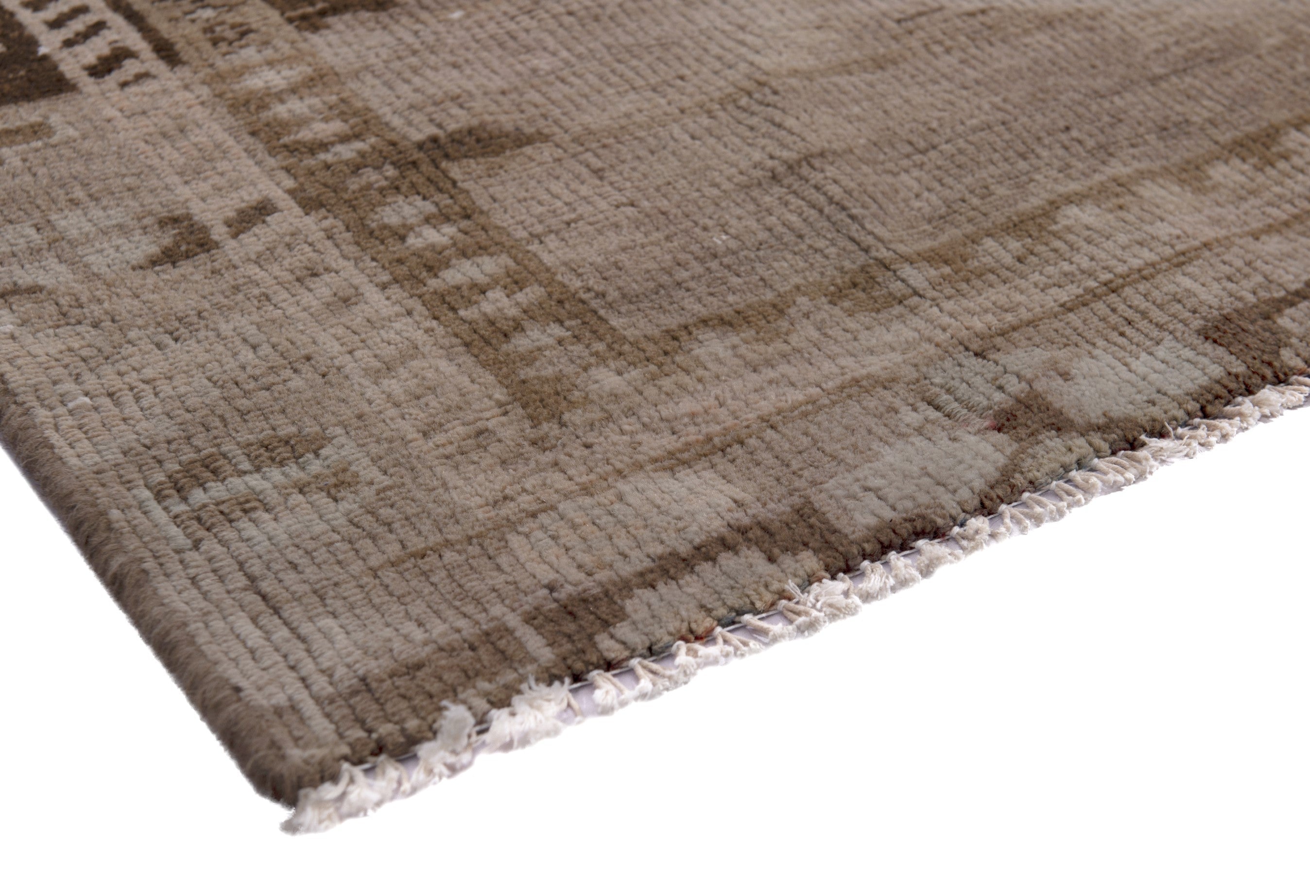 Persian Shiraz runner rug in taupe and dark brown, view 4 of 19