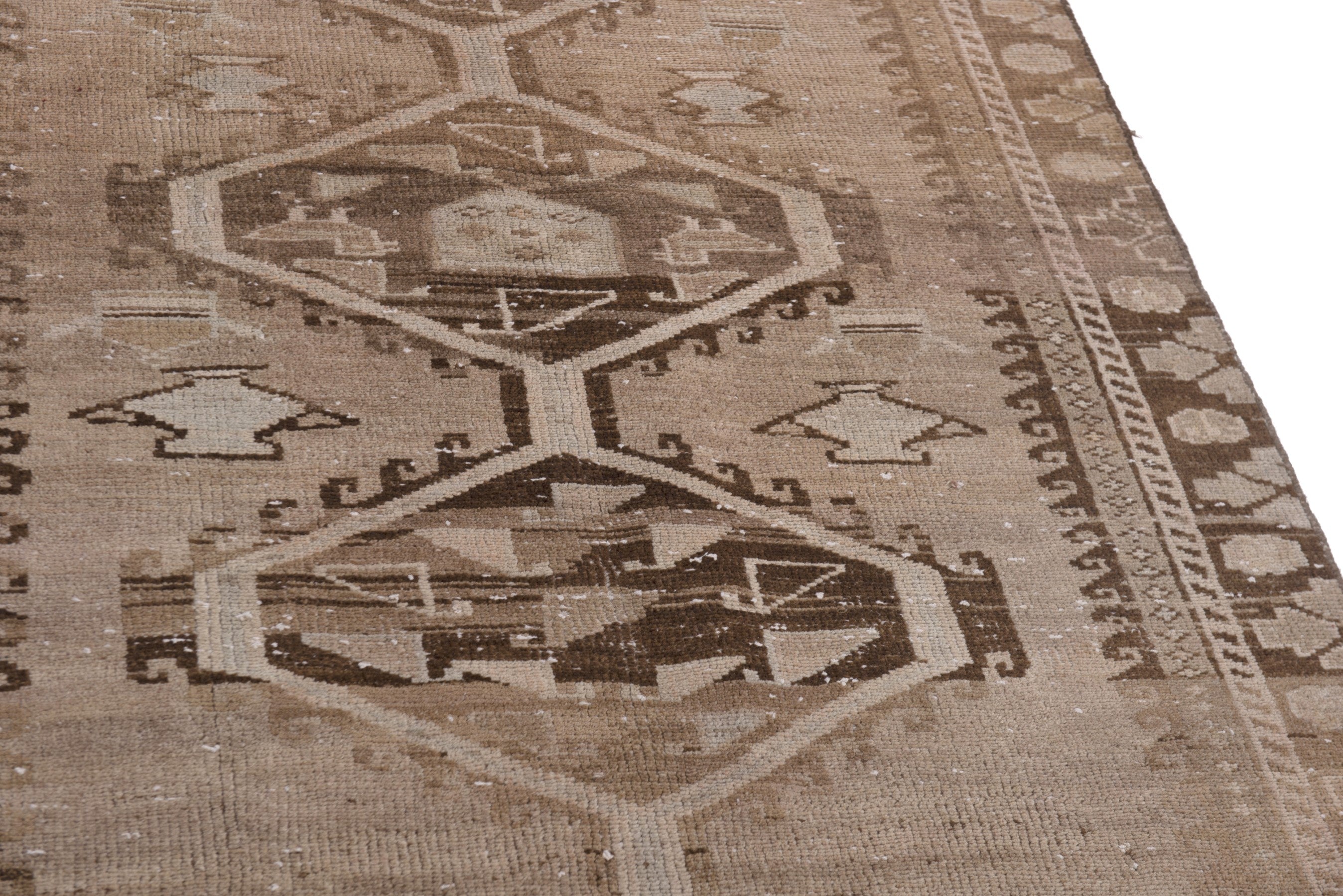 Persian Shiraz runner rug in taupe and dark brown, view 7 of 19
