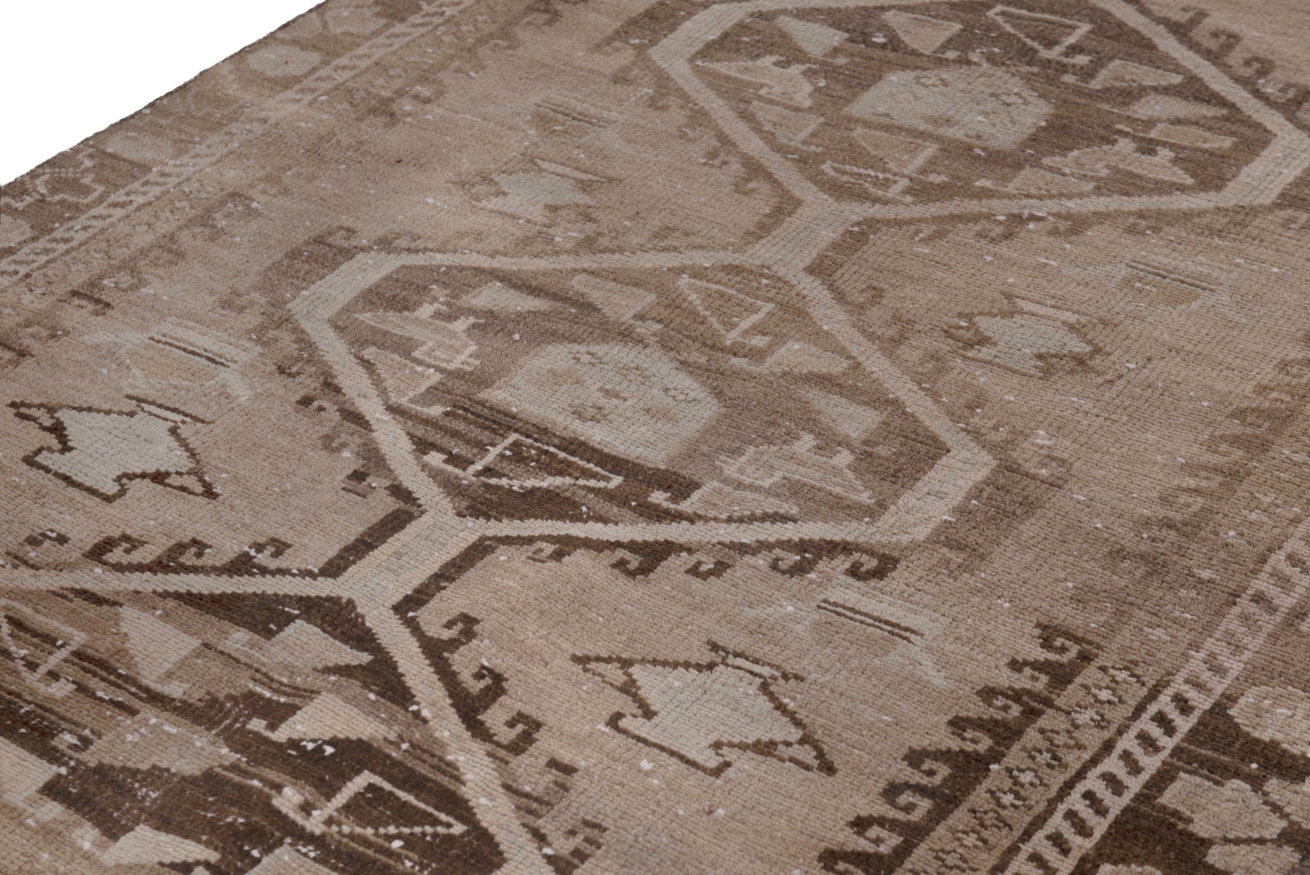 Persian Shiraz runner rug in taupe and dark brown, view 8 of 19
