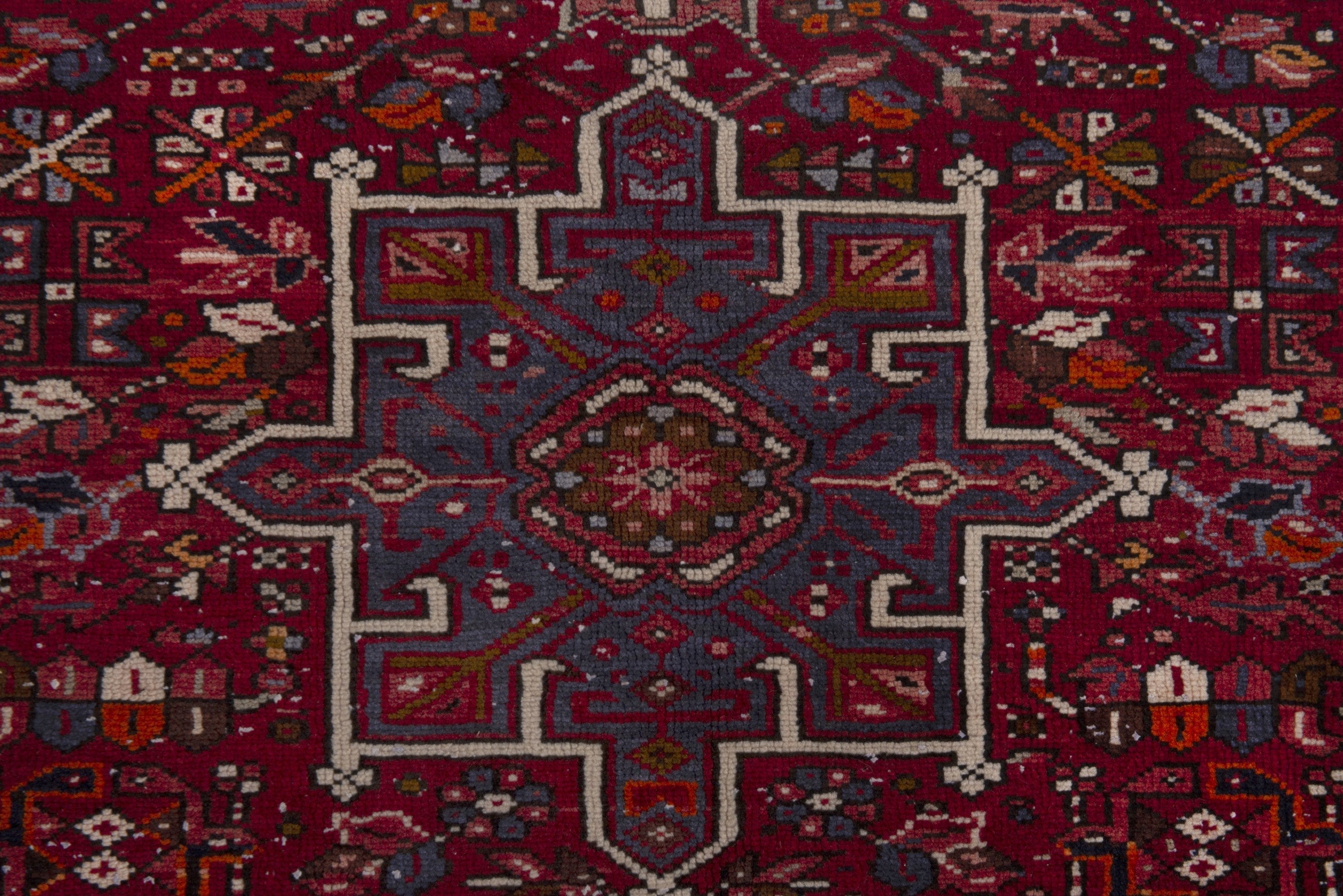 Persian Gharajeh area rug in burgundy and deep red, view 12 of 21