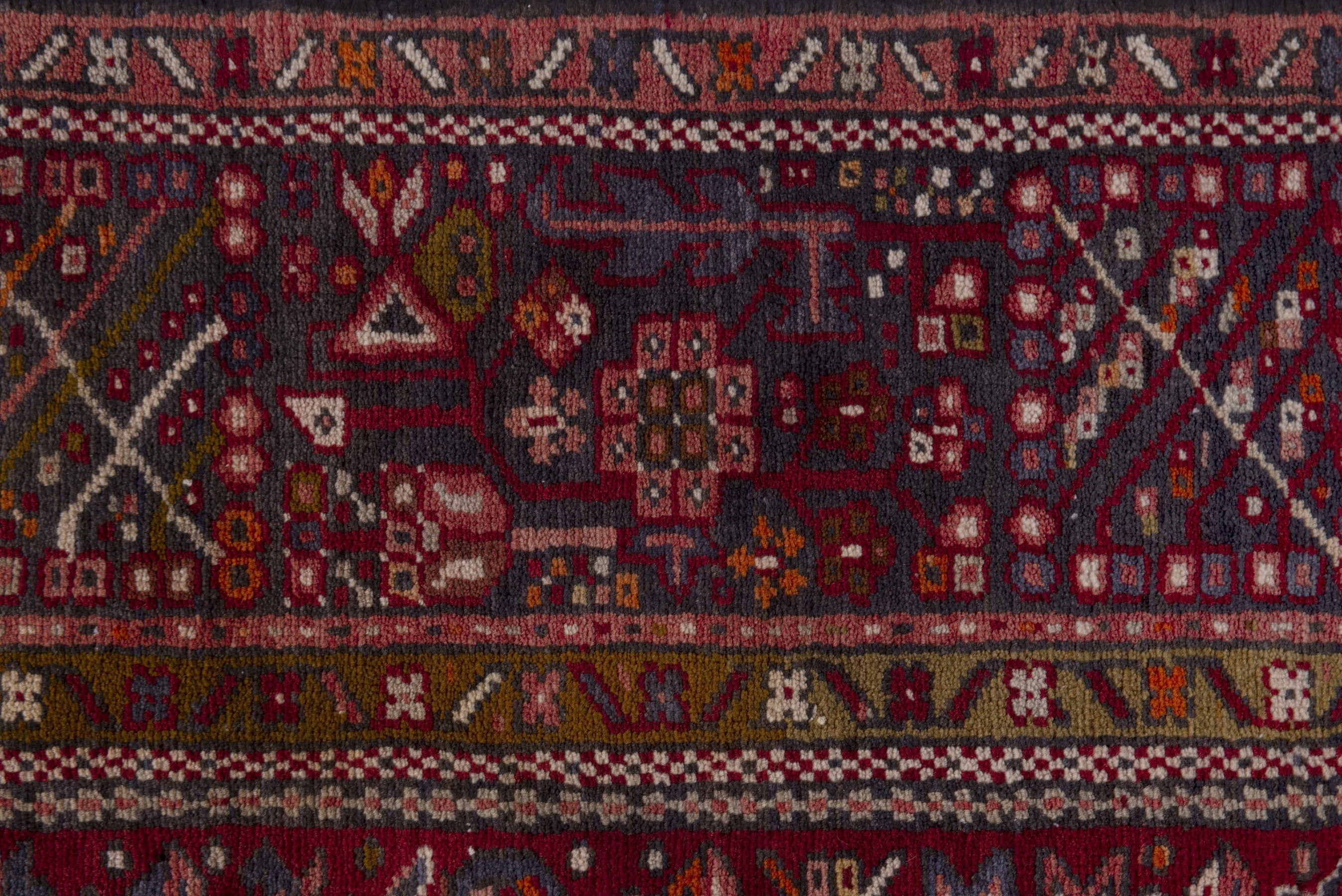 Persian Gharajeh area rug in burgundy and deep red, view 17 of 21