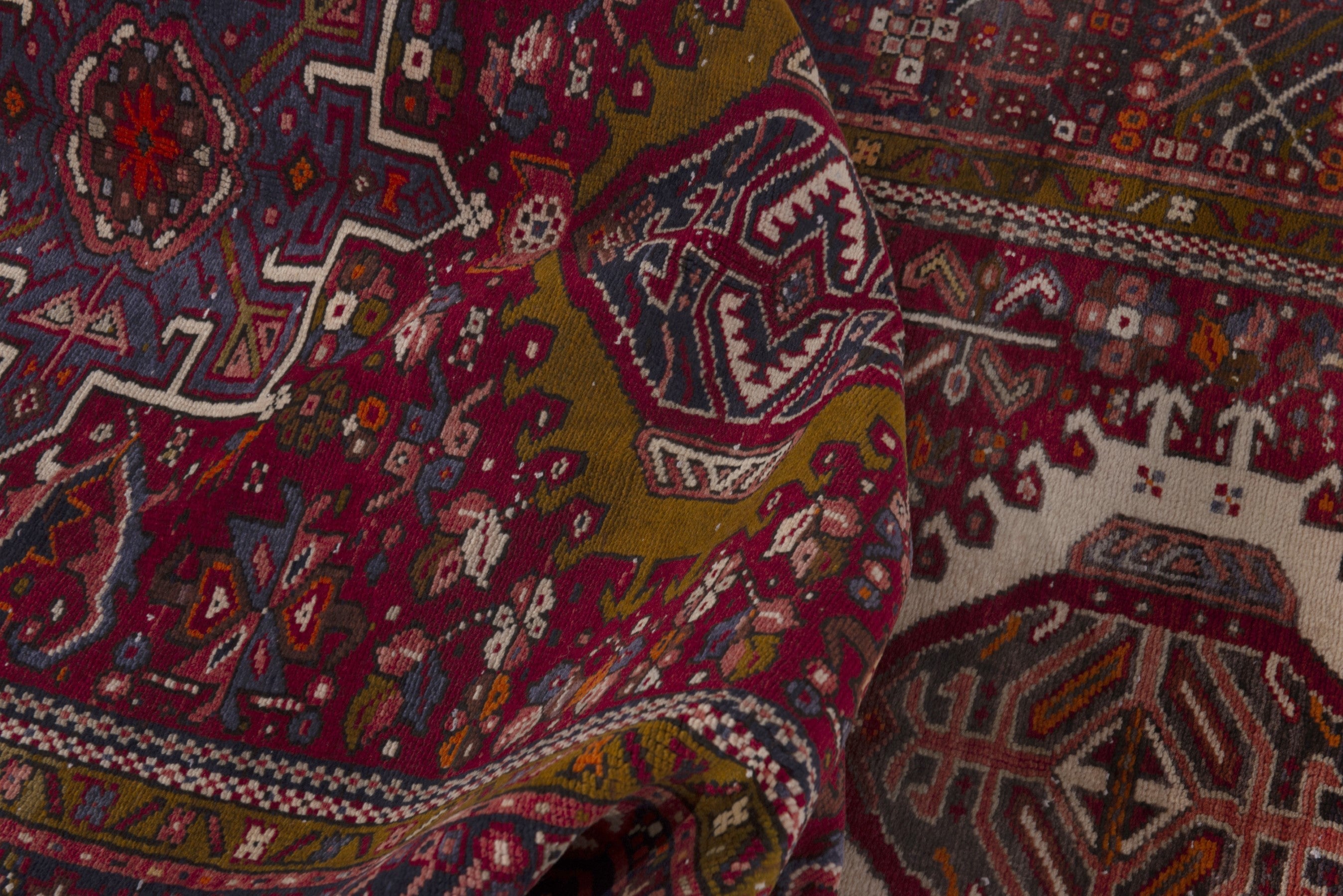 Persian Gharajeh area rug in burgundy and deep red, view 18 of 21