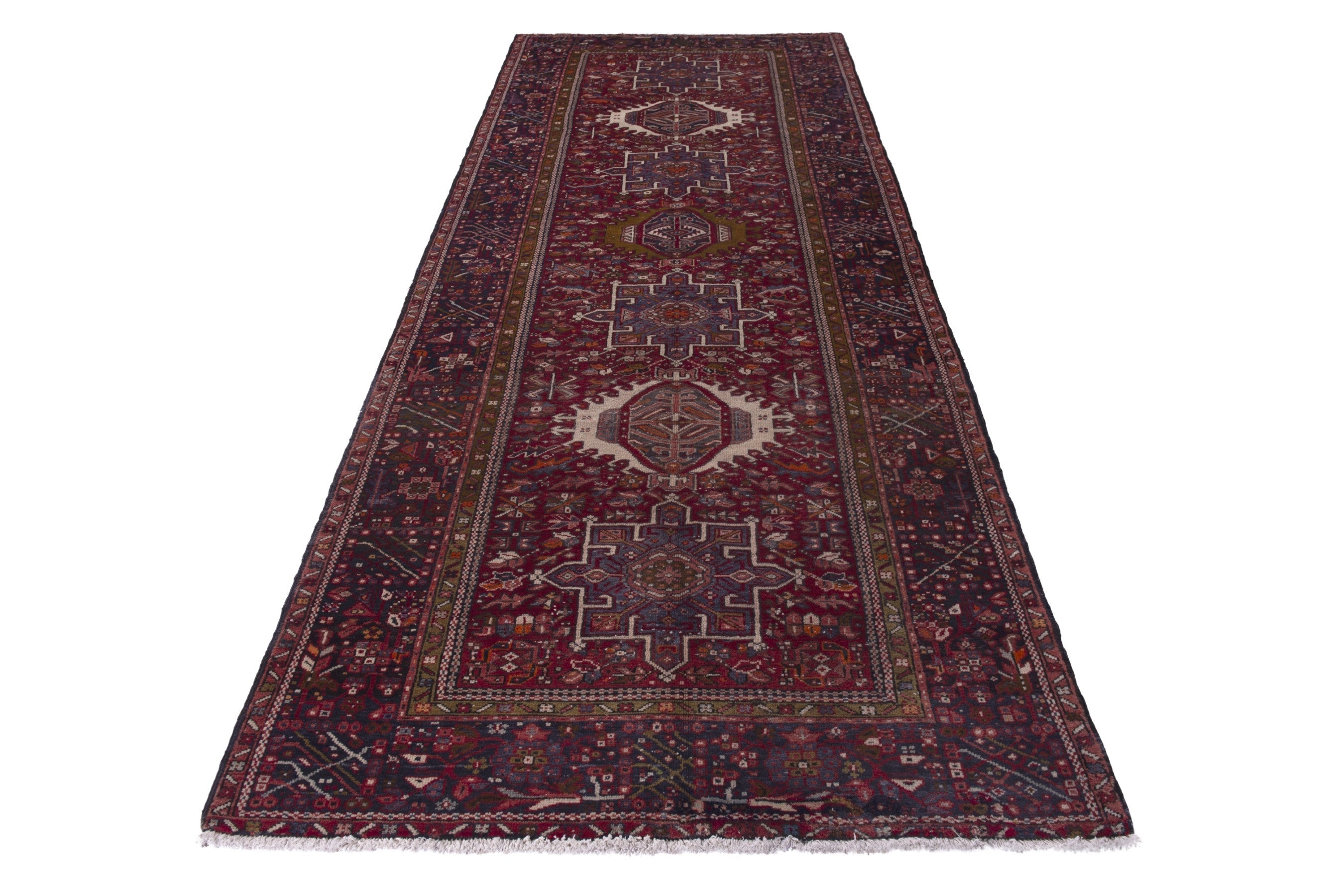 Persian Gharajeh area rug in burgundy and deep red, view 2 of 21