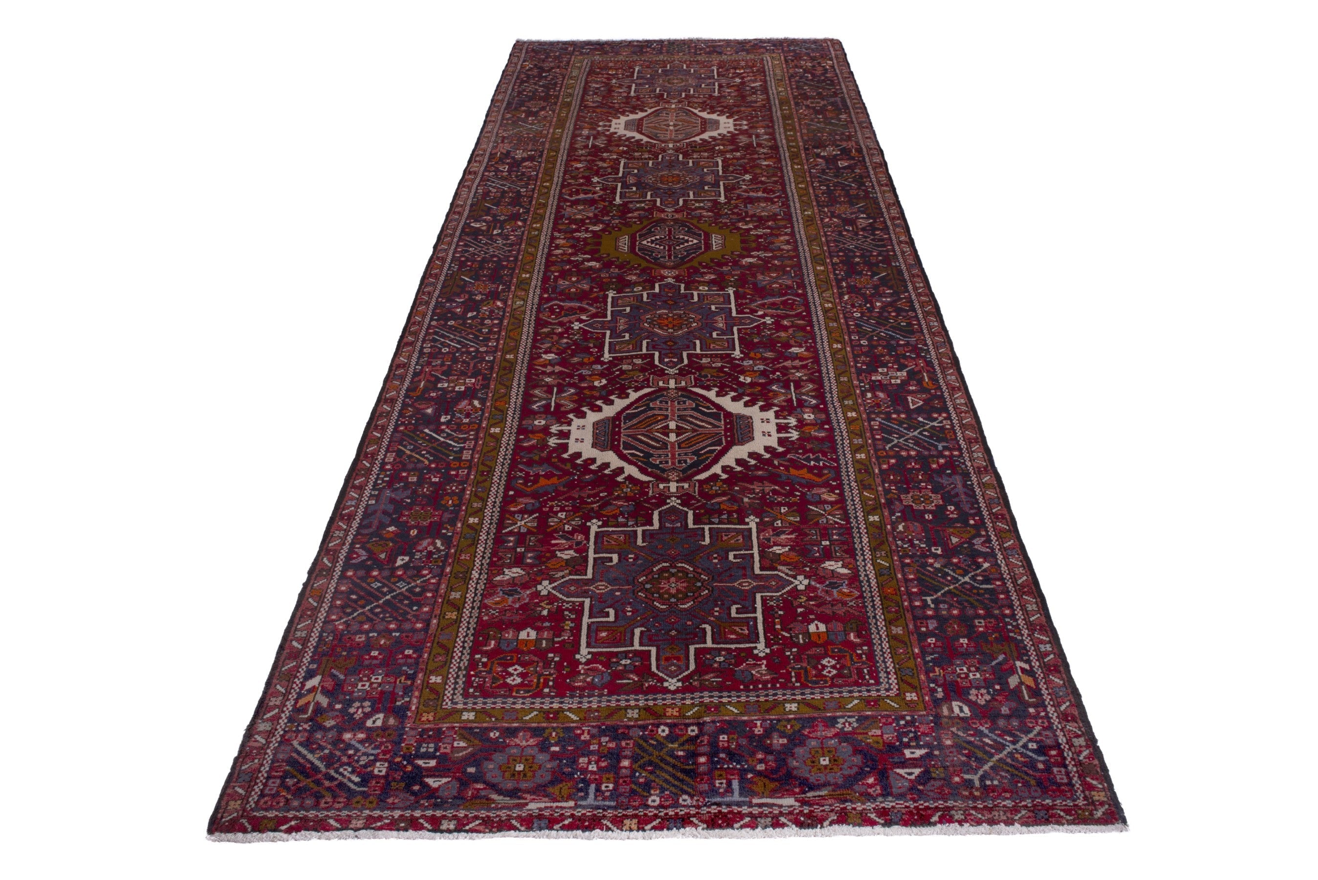Persian Gharajeh area rug in burgundy and deep red, view 3 of 21