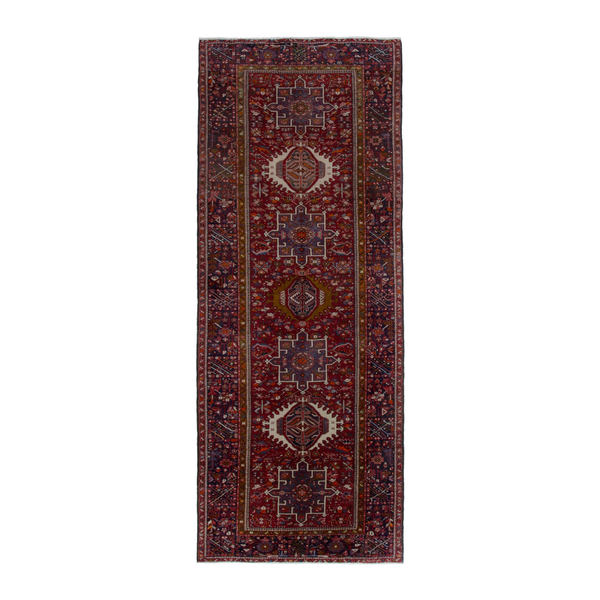 Persian Gharajeh runner rug in burgundy and deep red, 5'1" x 13'