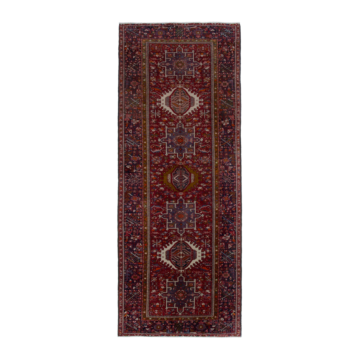 Persian Gharajeh runner rug in burgundy and deep red, 5'1" x 13'