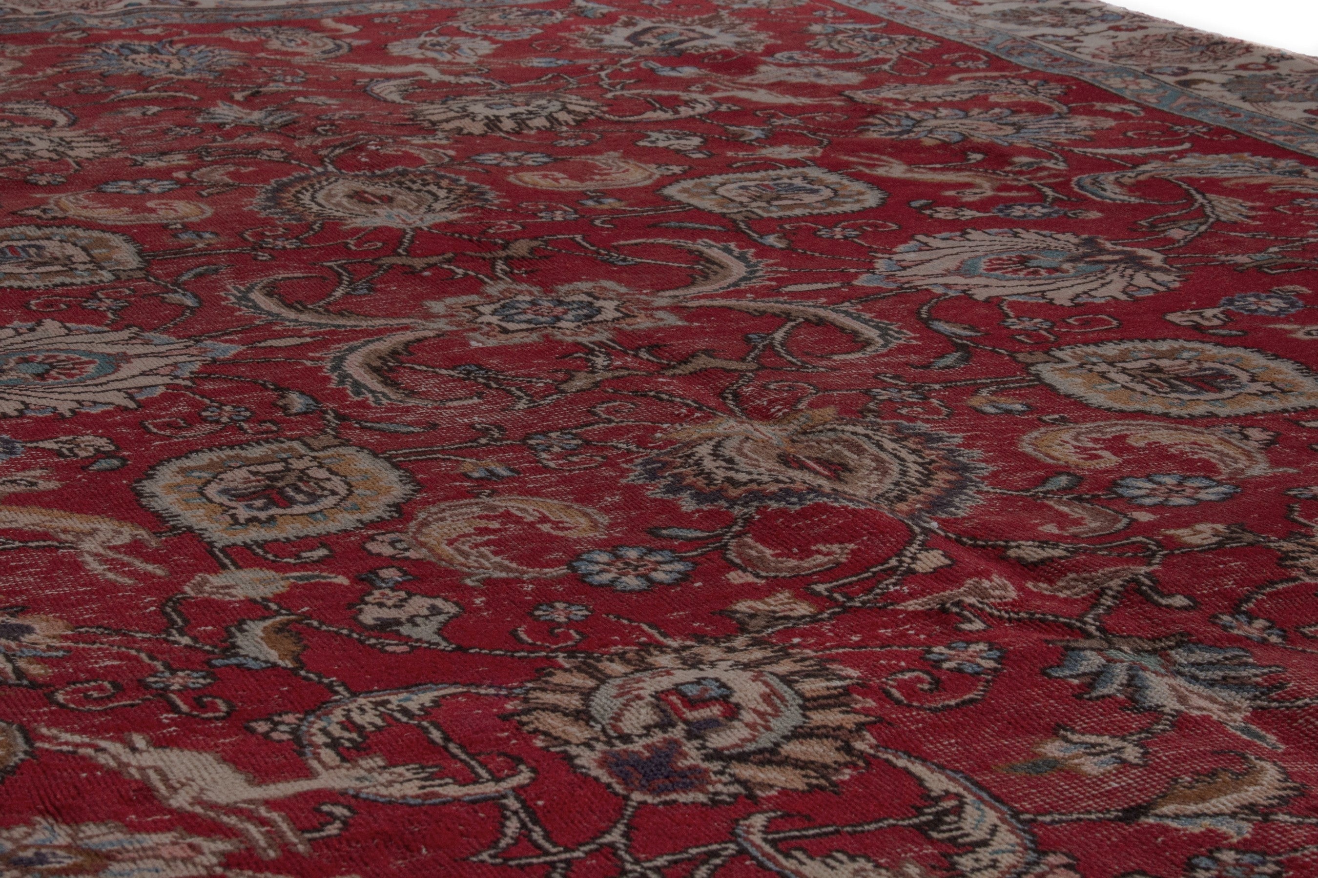 Persian Tabriz oversized rug in deep red and tan, view 10 of 18