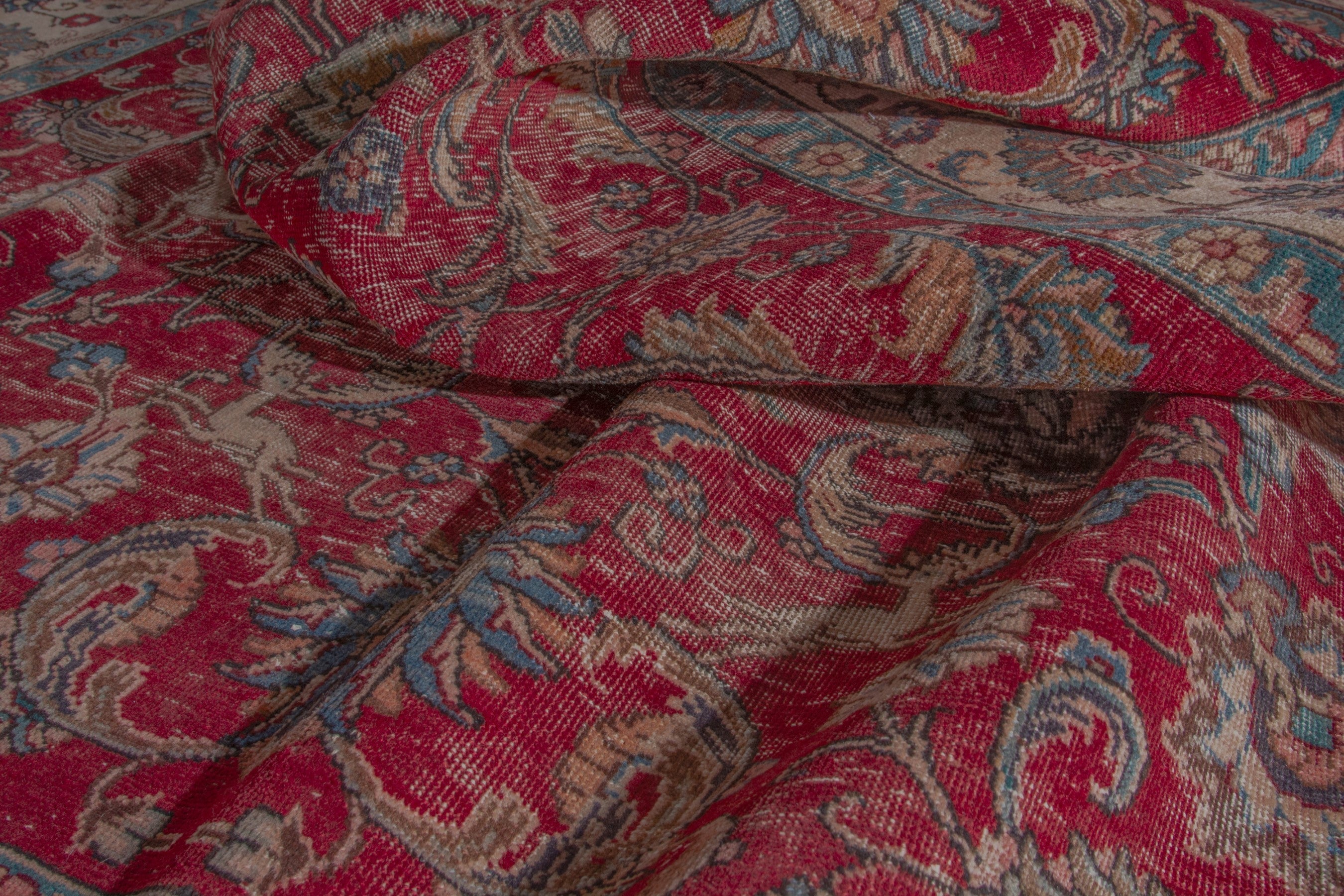 Persian Tabriz oversized rug in deep red and tan, view 16 of 18