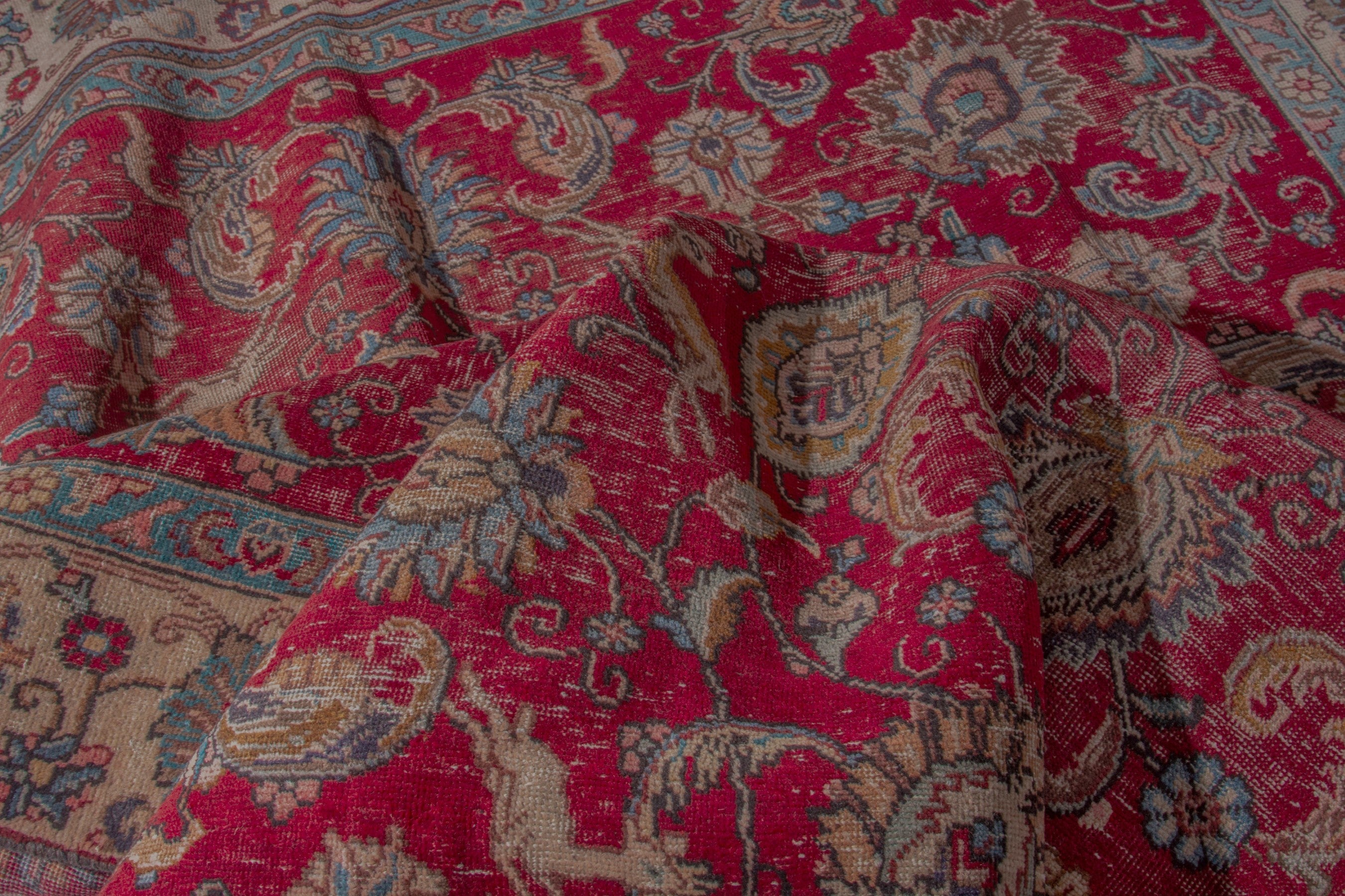 Persian Tabriz oversized rug in deep red and tan, view 17 of 18