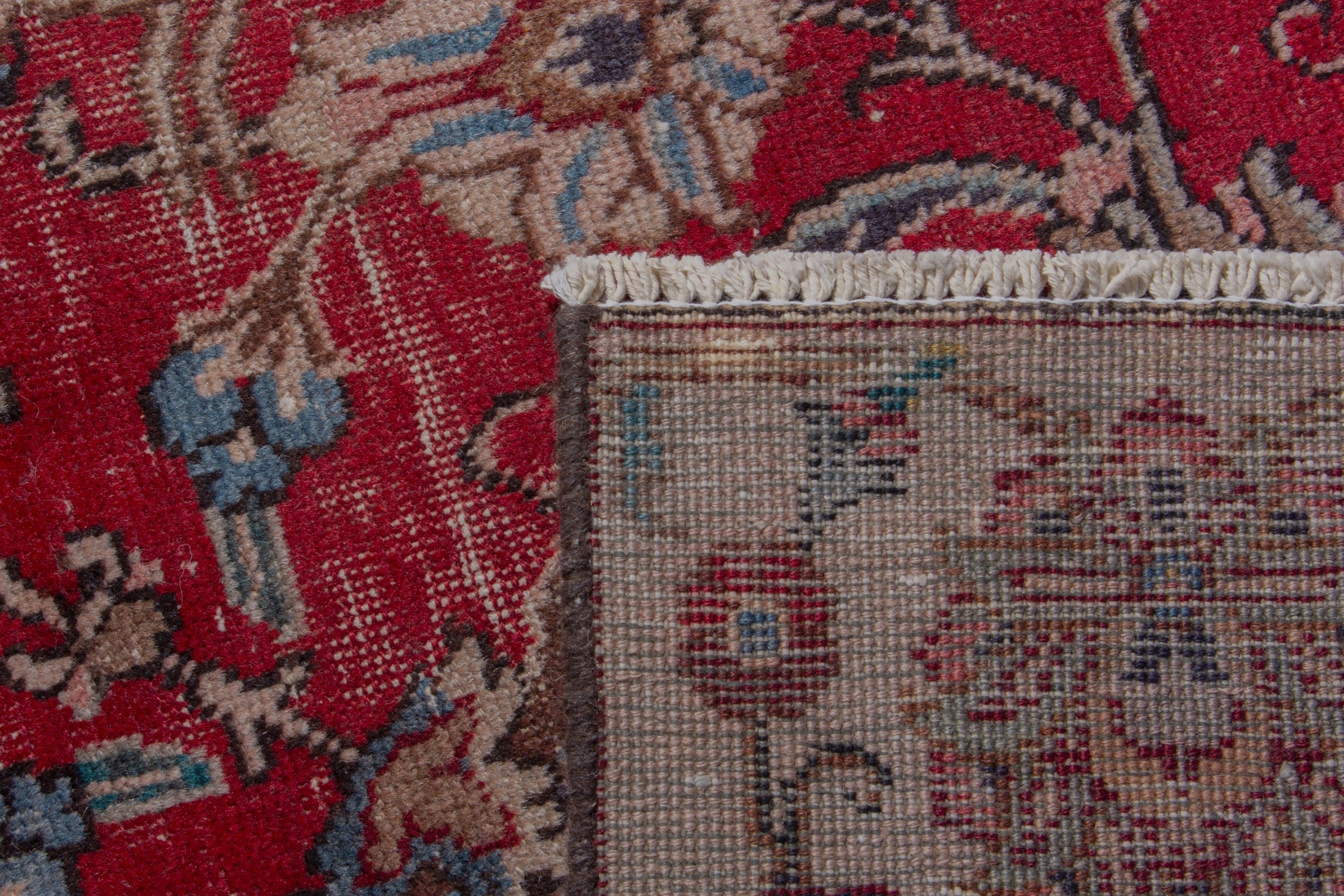 Persian Tabriz oversized rug in deep red and tan, view 18 of 18