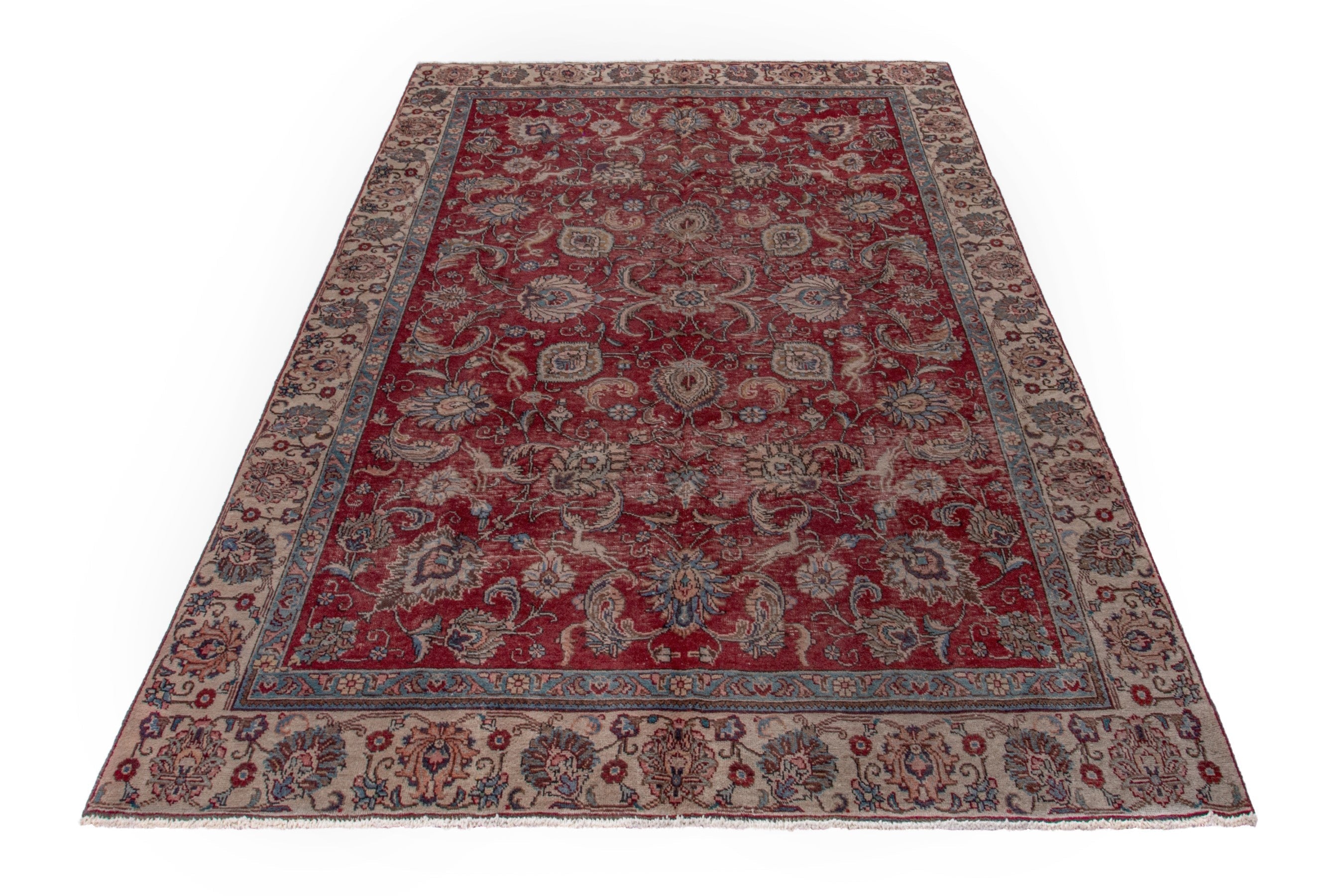 Persian Tabriz oversized rug in deep red and tan, view 2 of 18