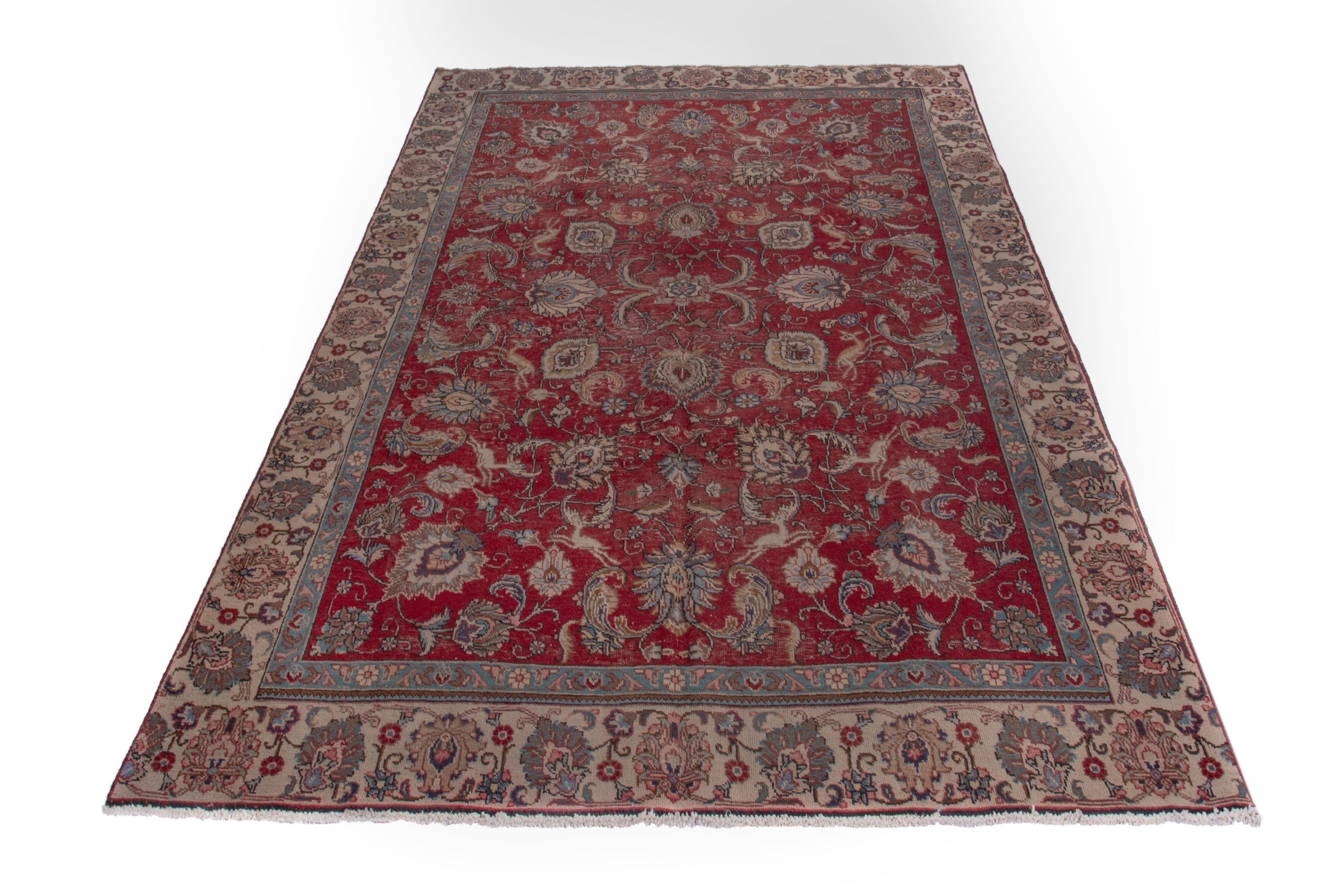 Persian Tabriz oversized rug in deep red and tan, view 3 of 18
