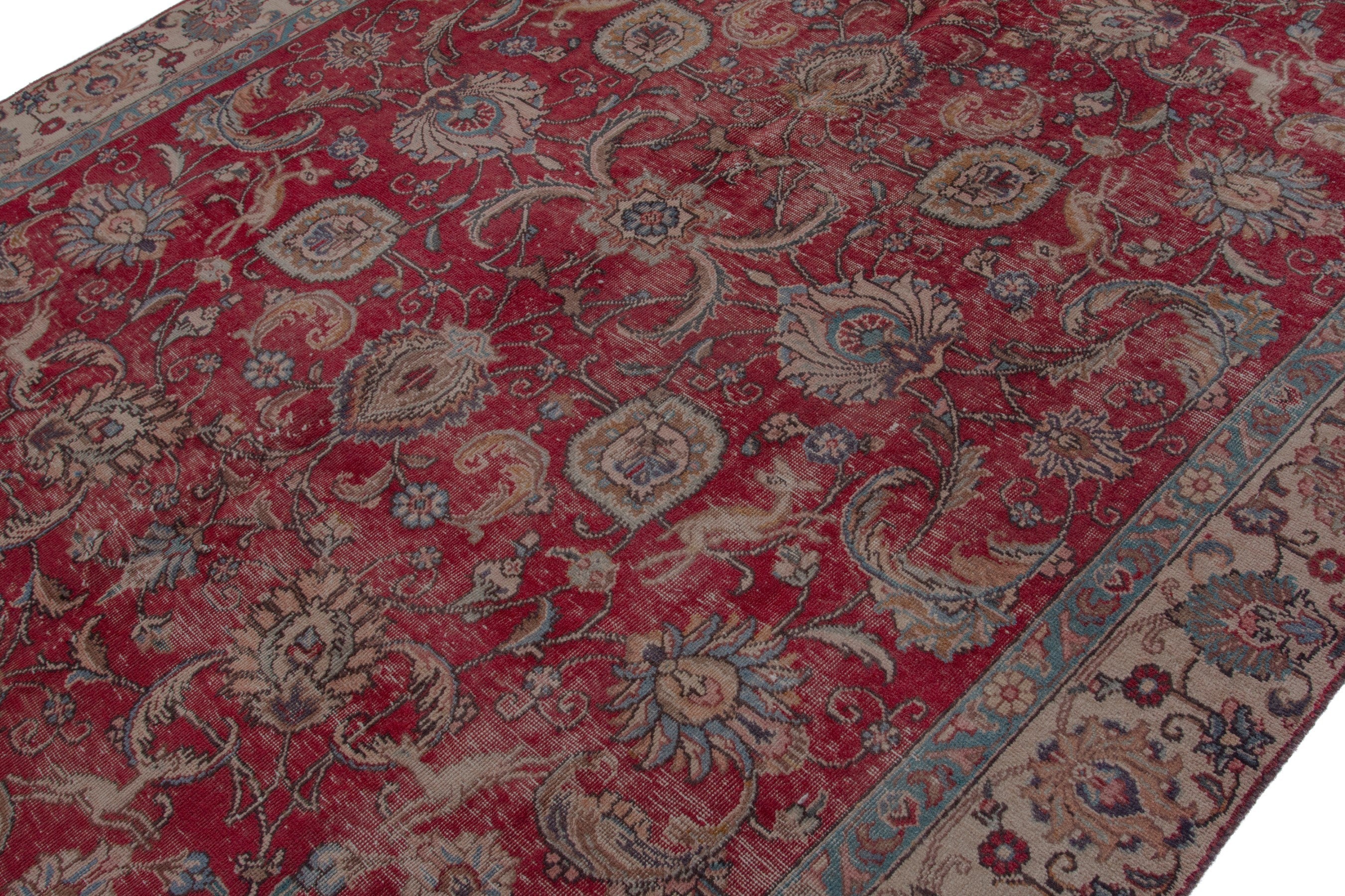 Persian Tabriz oversized rug in deep red and tan, view 6 of 18