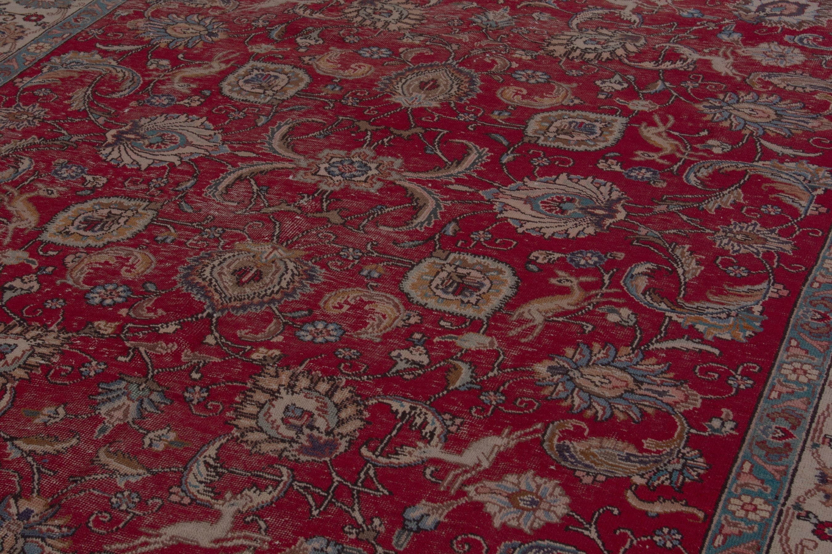 Persian Tabriz oversized rug in deep red and tan, view 9 of 18