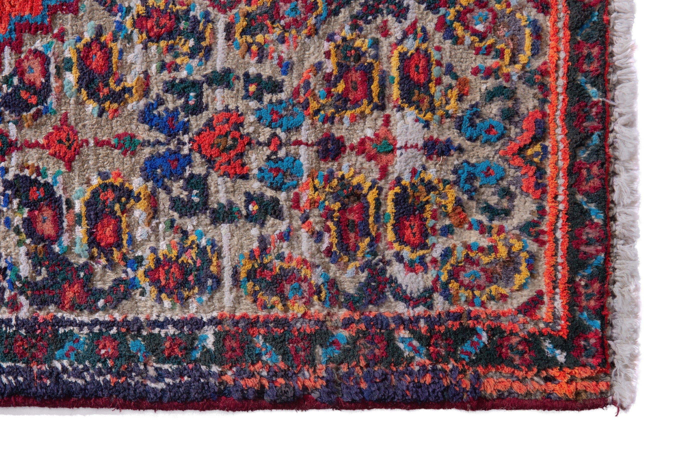 Persian Hamedan accent rug in cream and burgundy, view 5 of 7