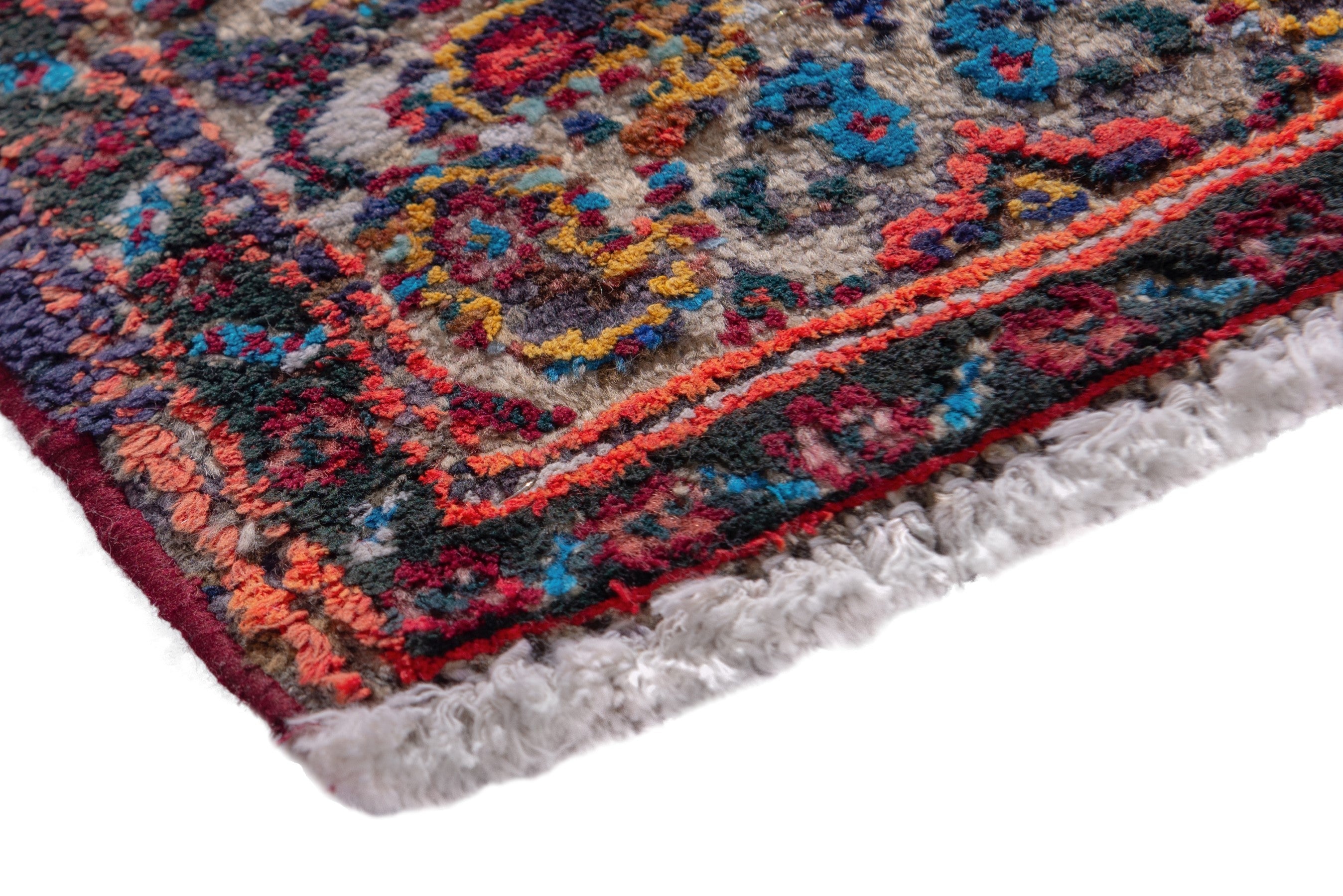 Persian Hamedan accent rug in cream and burgundy, view 4 of 7