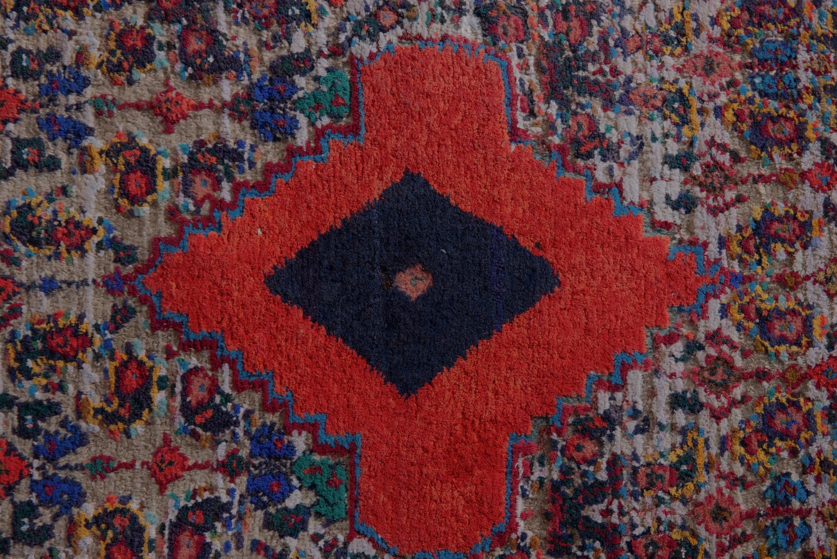 Persian Hamedan accent rug in cream and burgundy, view 6 of 7