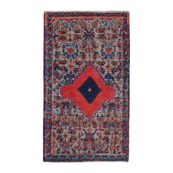 Persian Hamadan accent rug in cream and burgundy, 1'8" x 3'1"