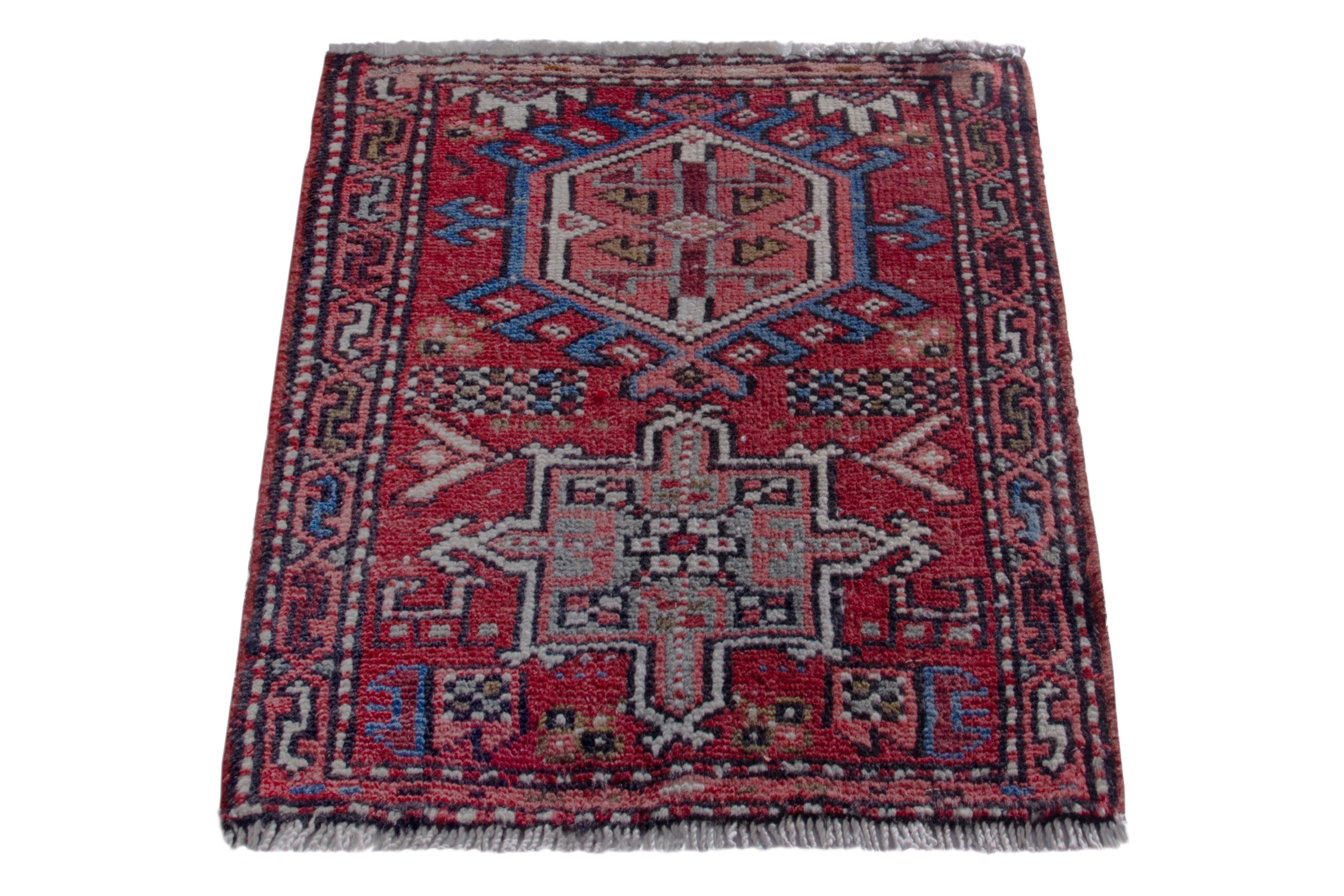 Persian Gharajeh accent rug in deep red and burgundy, view 2 of 7