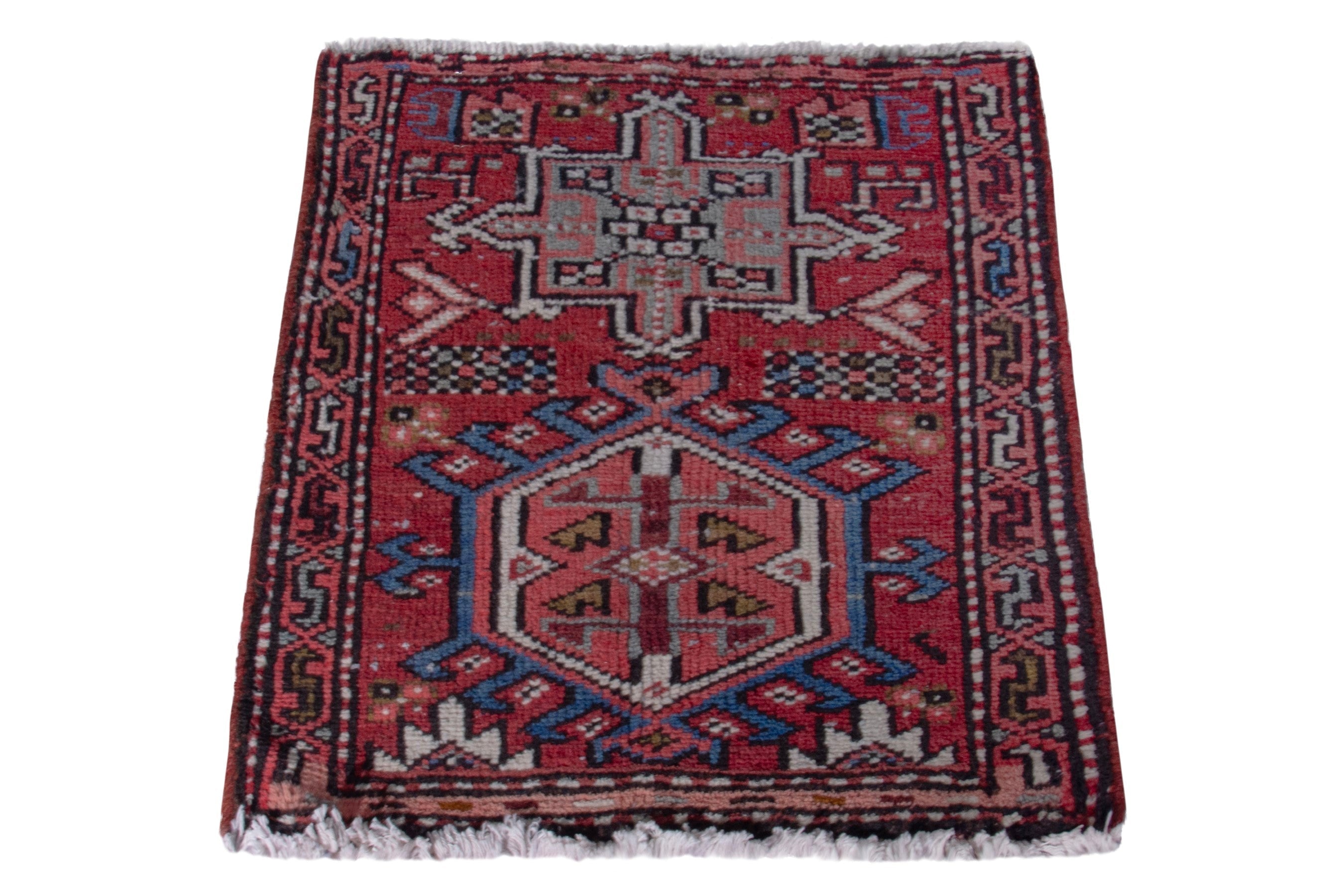 Persian Gharajeh accent rug in deep red and burgundy, view 3 of 7