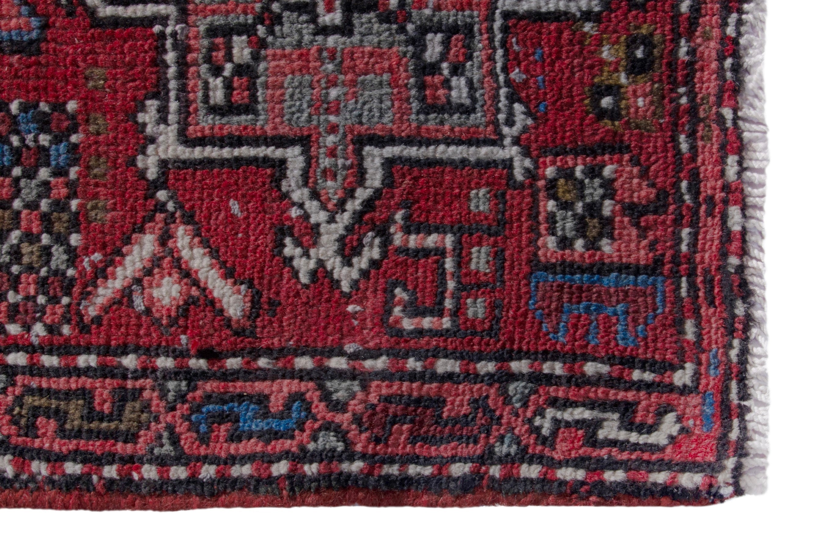 Persian Gharajeh accent rug in deep red and burgundy, view 4 of 7