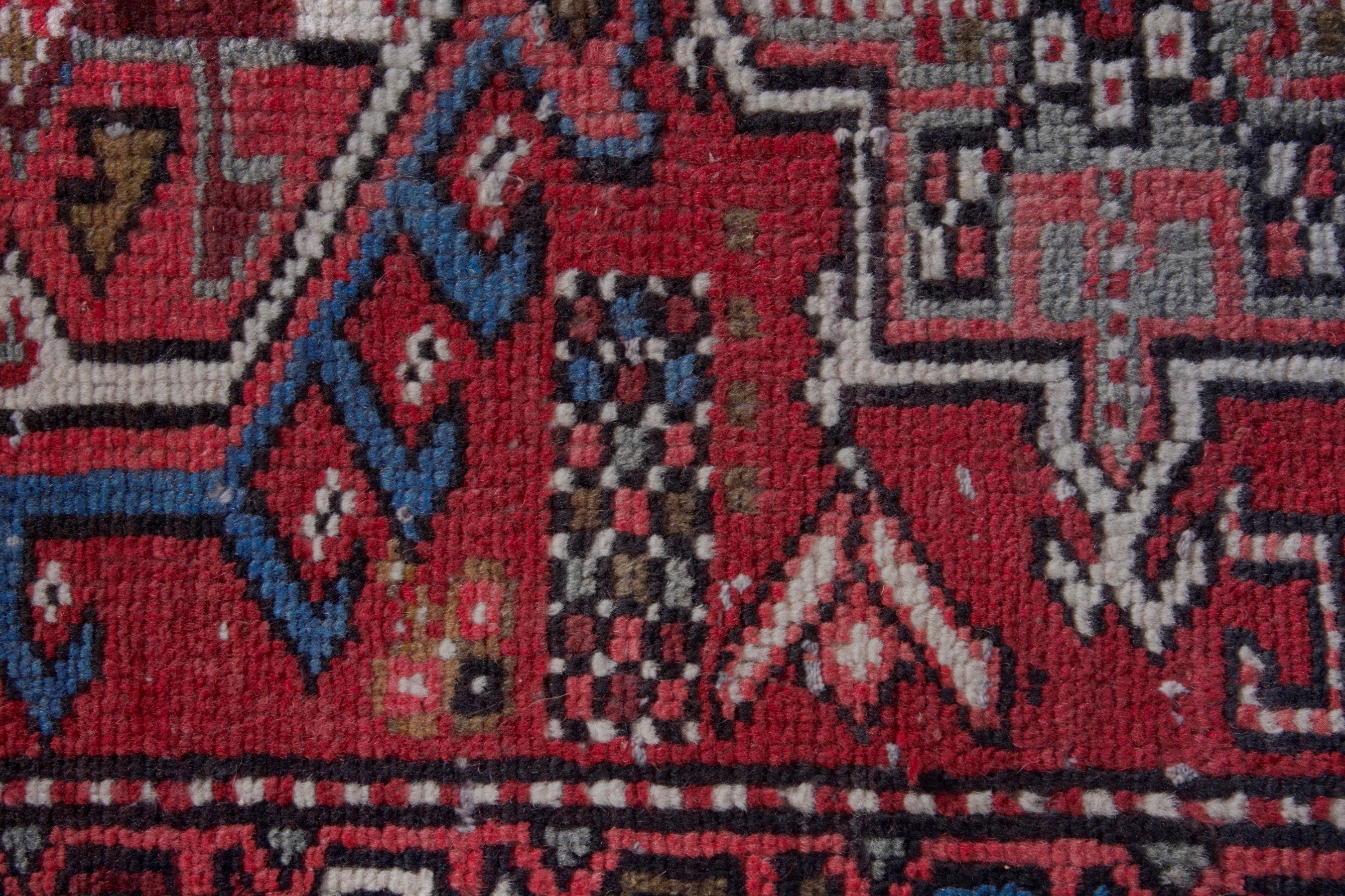 Persian Gharajeh accent rug in deep red and burgundy, view 5 of 7