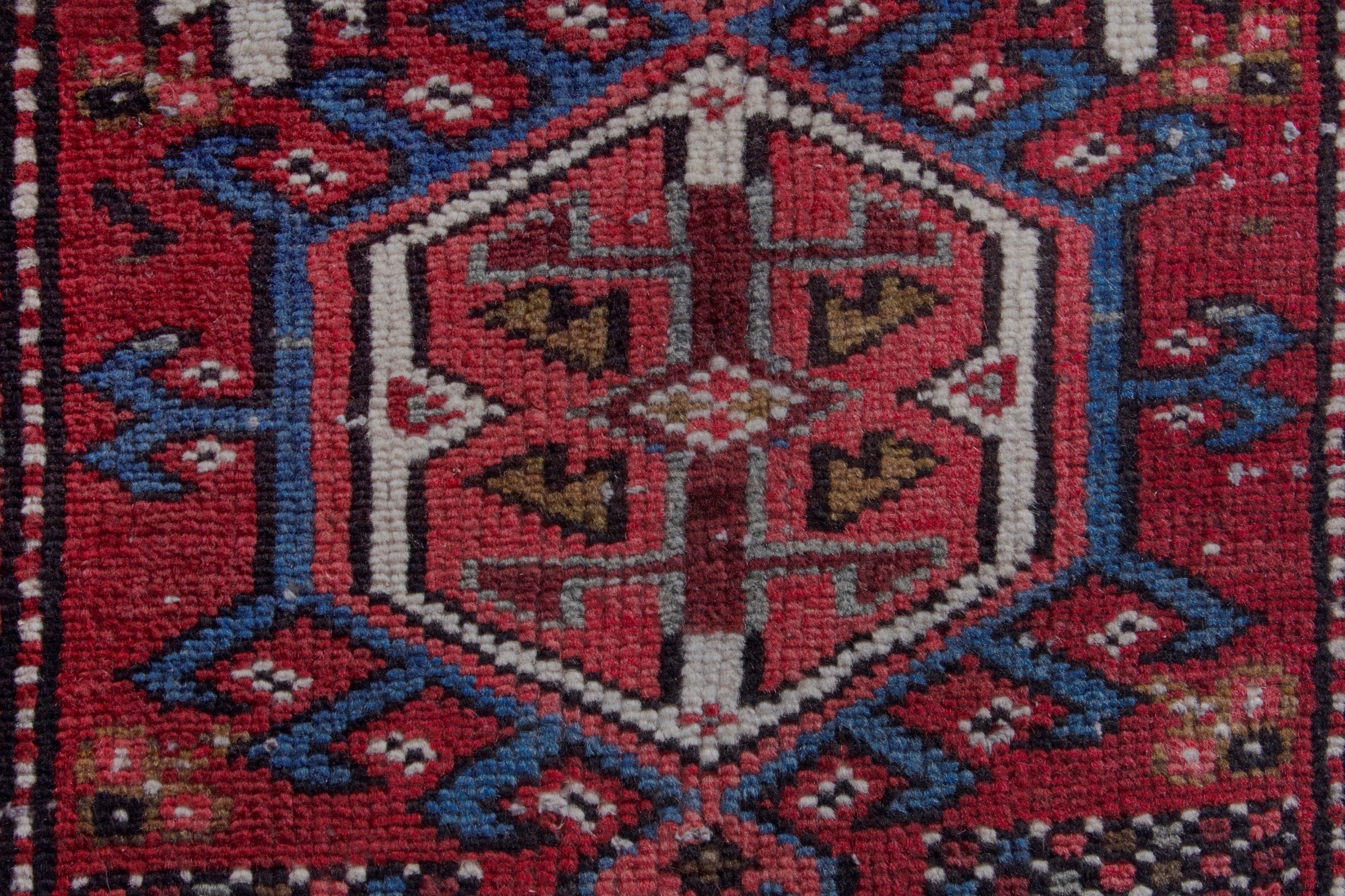 Persian Gharajeh accent rug in deep red and burgundy, view 6 of 7