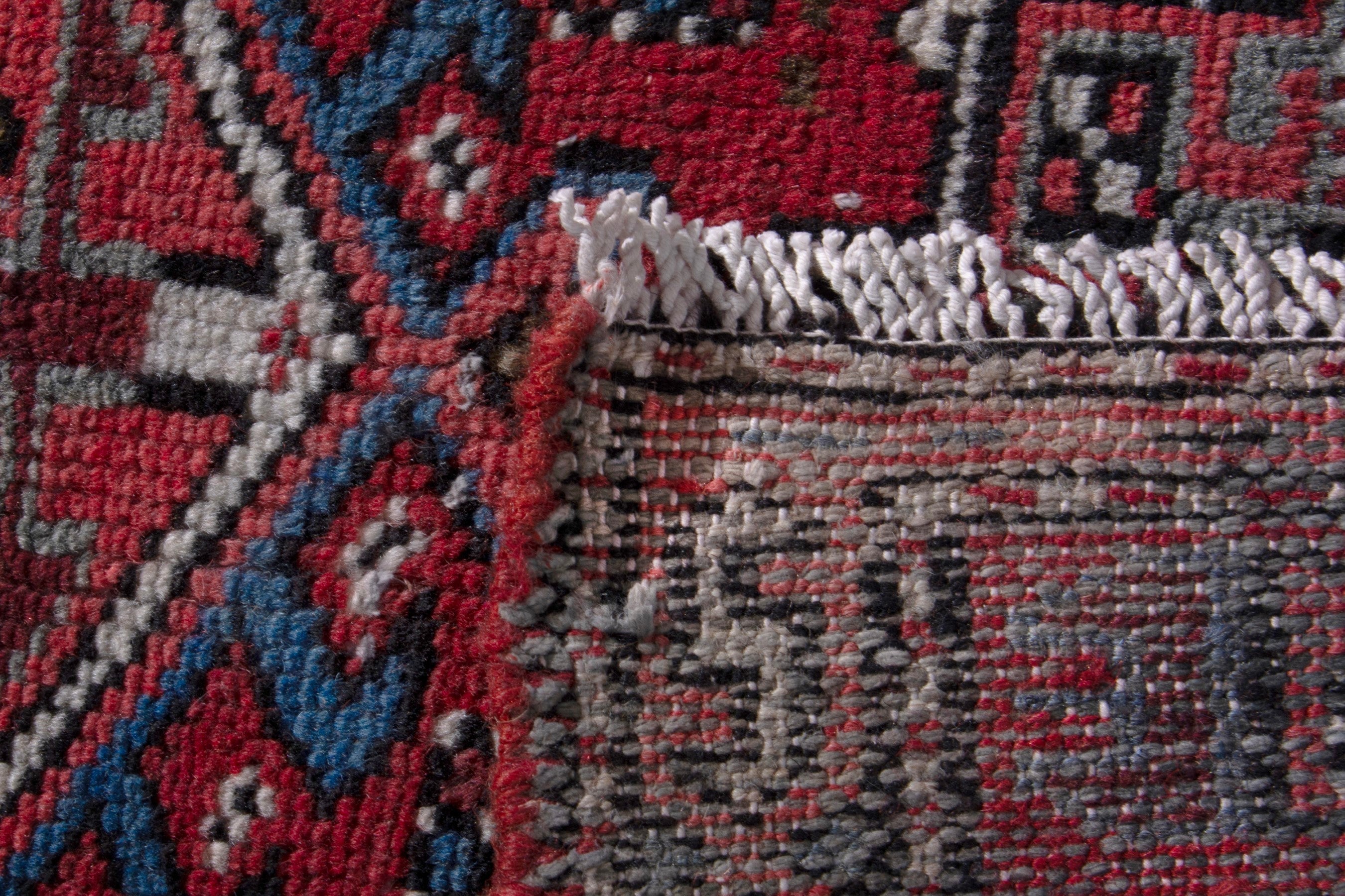 Persian Gharajeh accent rug in deep red and burgundy, view 7 of 7