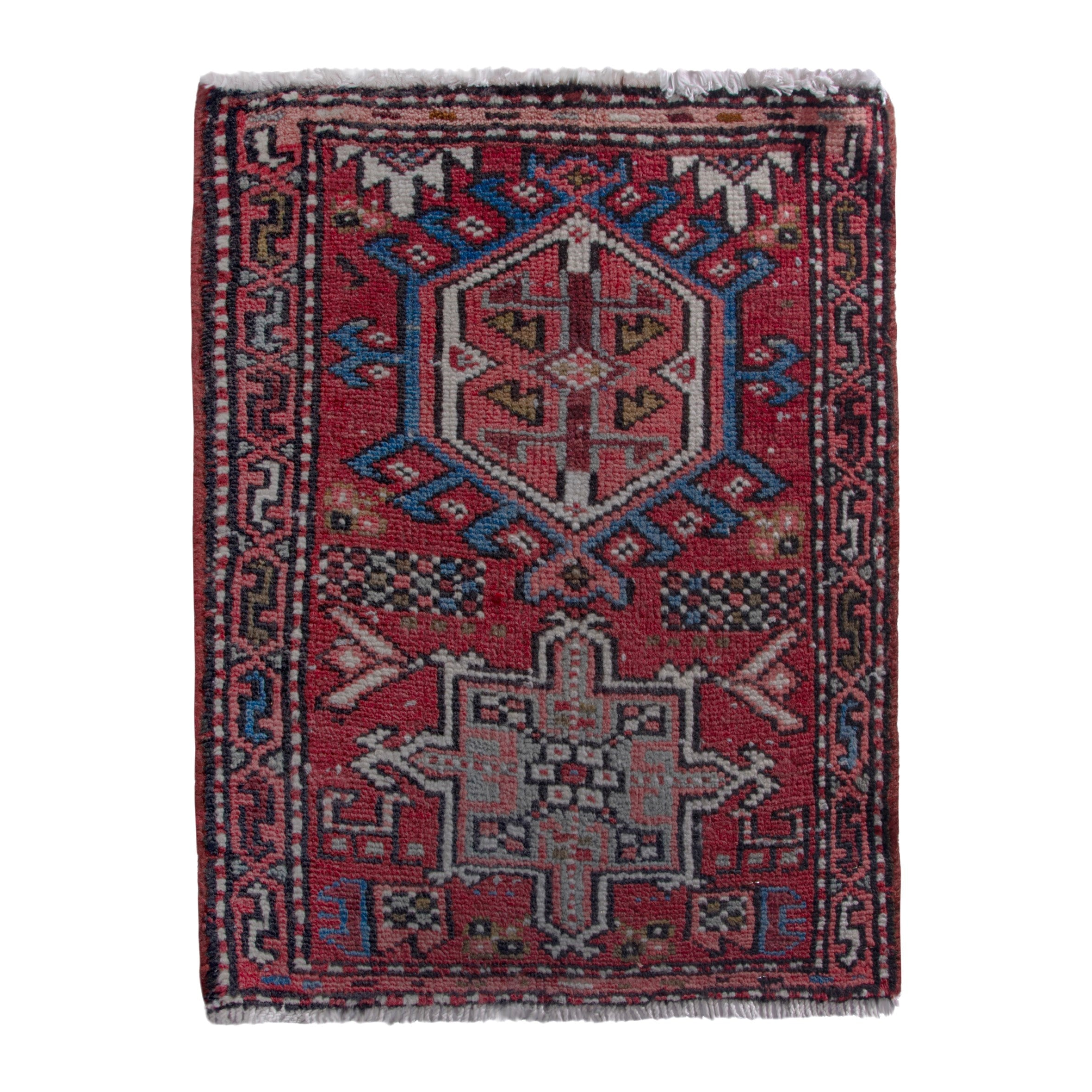 Persian Gharajeh accent rug in deep red and burgundy, 1'11" x 2'2"